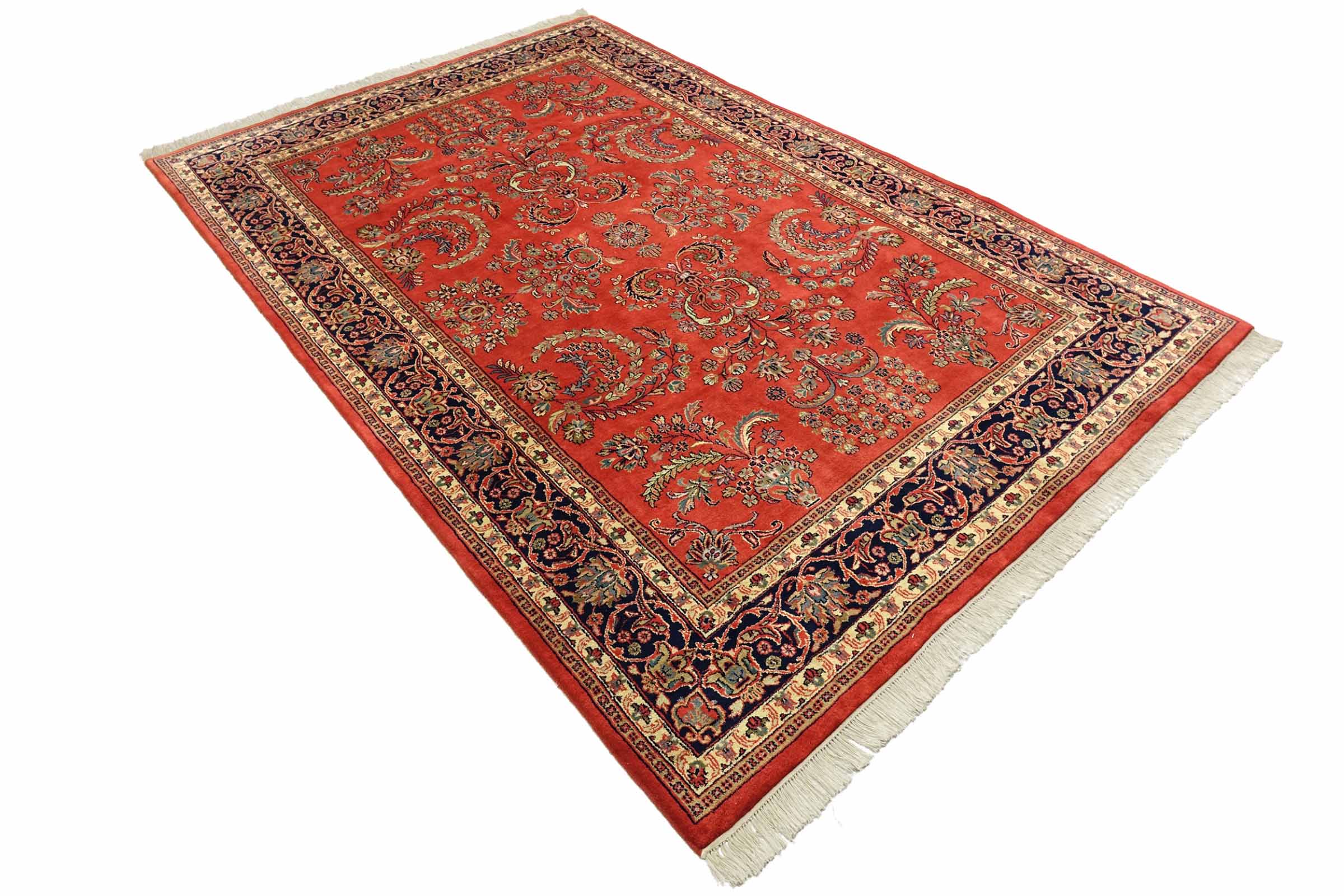 Sarough Teppich 200x300 Handgeknüpft Orange Floral Wolle Kurzflor Rug