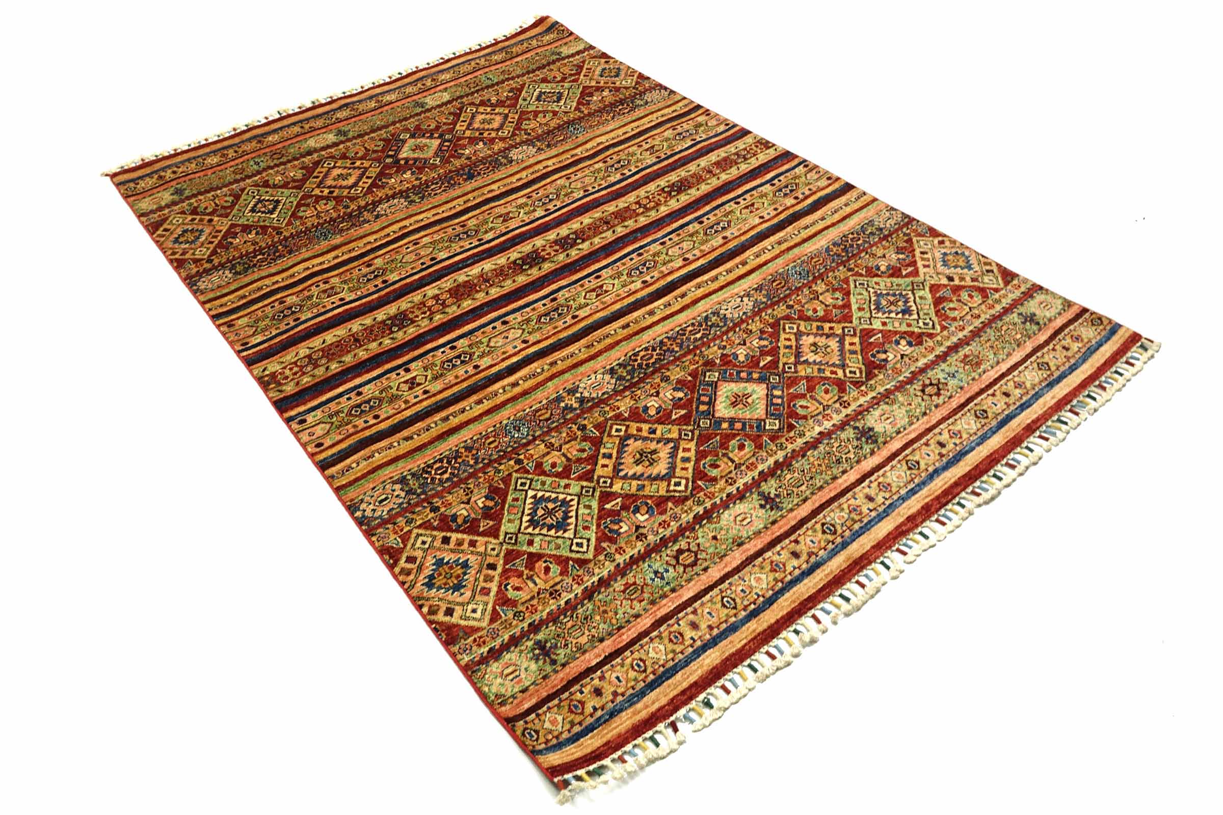 Afghan Khorjin Shaal 170x240 Handgeknüpft Orientteppich Rot Gestreift Wolle
