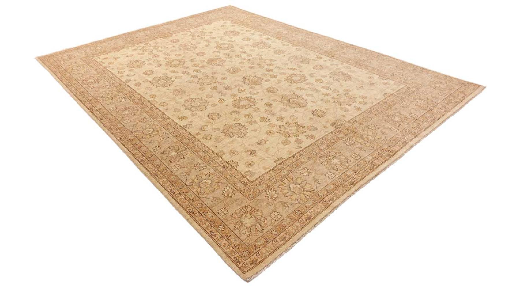 Afghan Chobi Ziegler 300x400 Handgeknüpft Teppich Beige Blumenmuster Kurzflor