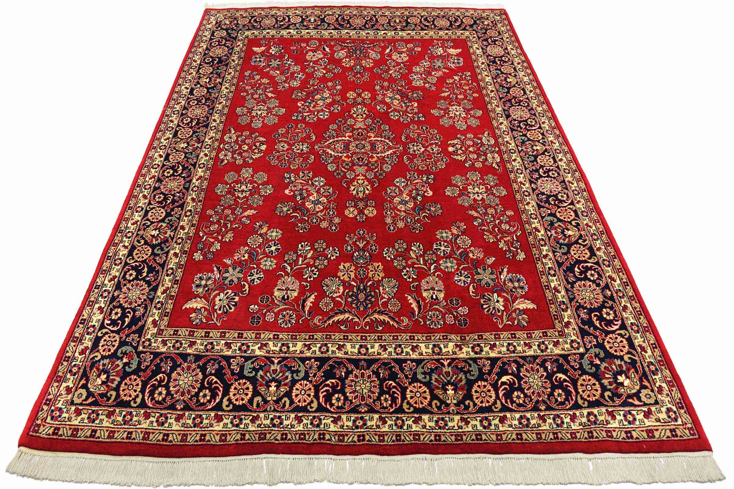 Sarough Teppich 250x300 Handgeknüpft Rot Floral Wolle Kurzflor Rug