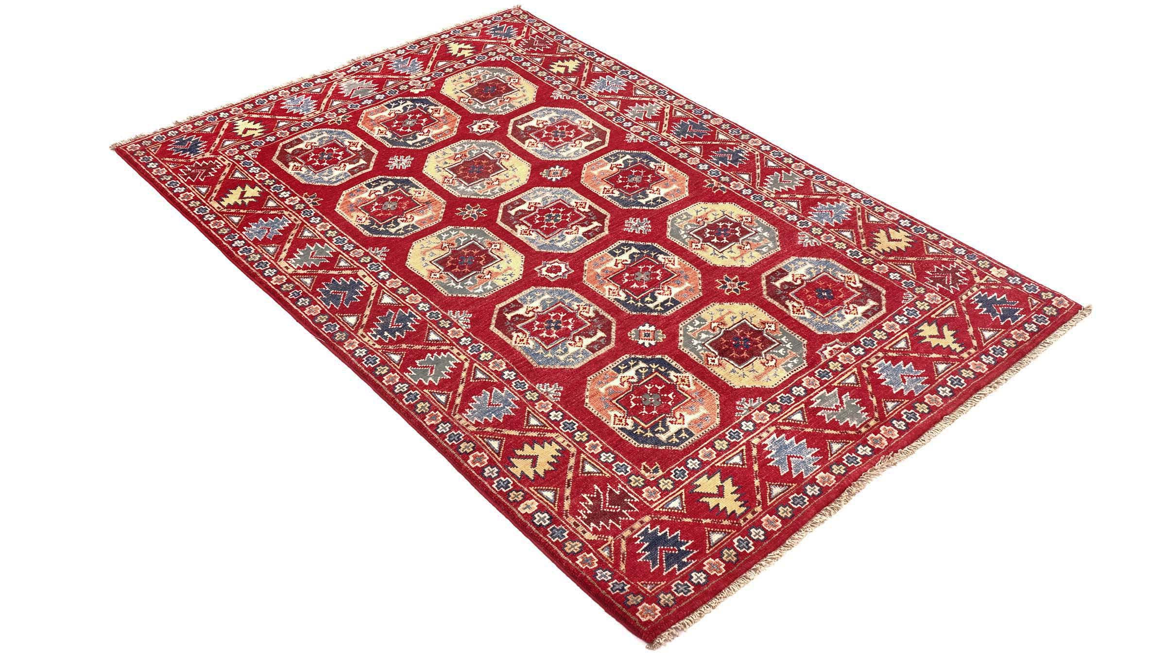 Afghan Kazak Elefantenfuß Teppich 120x180 Handgeknüpft Rot Durchgemustert Orient