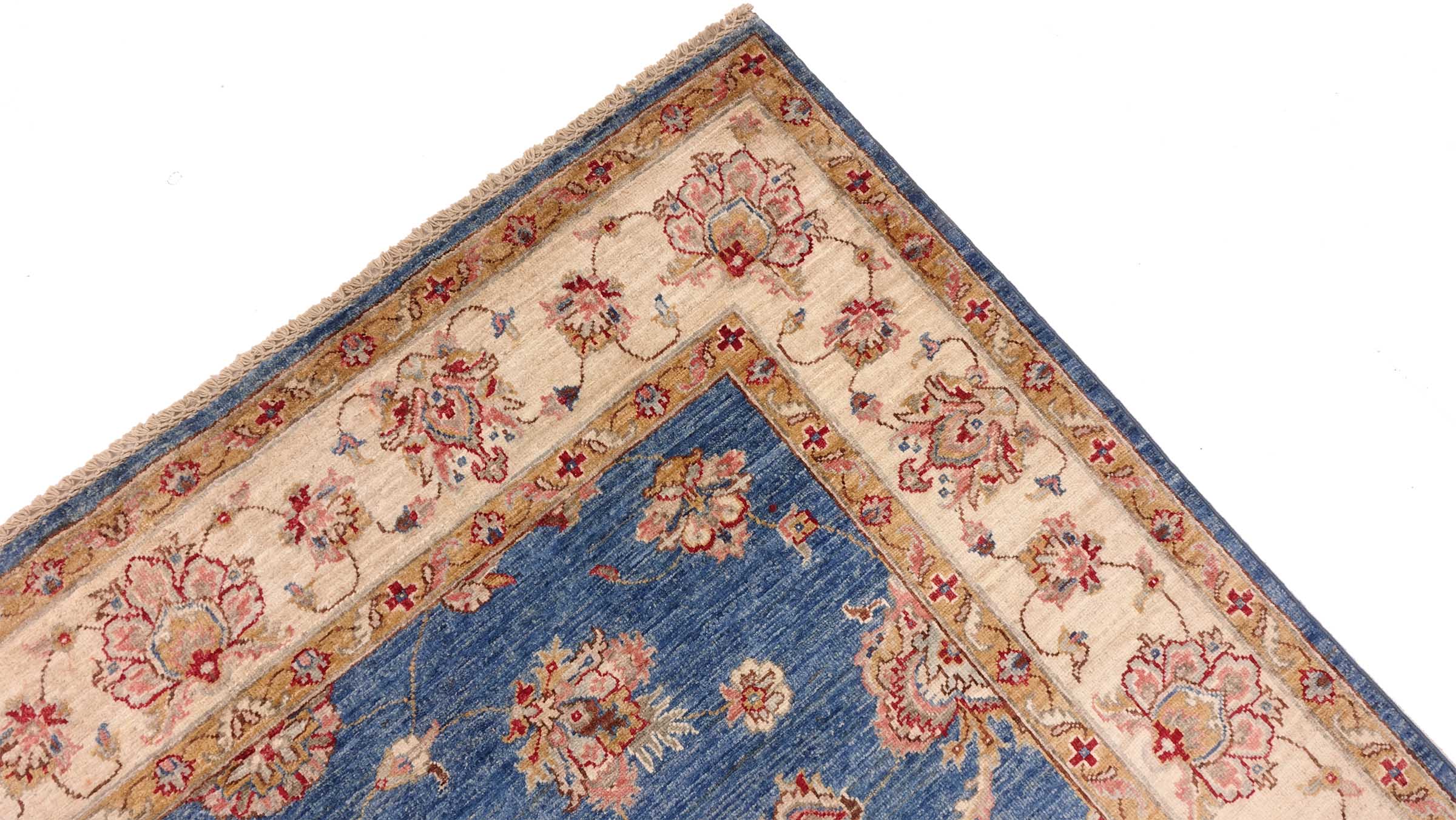 Chobi Ziegler Teppich 170x240 Handgeknüpft Blau Floral Orientalisch UNIKAT Kurzflor