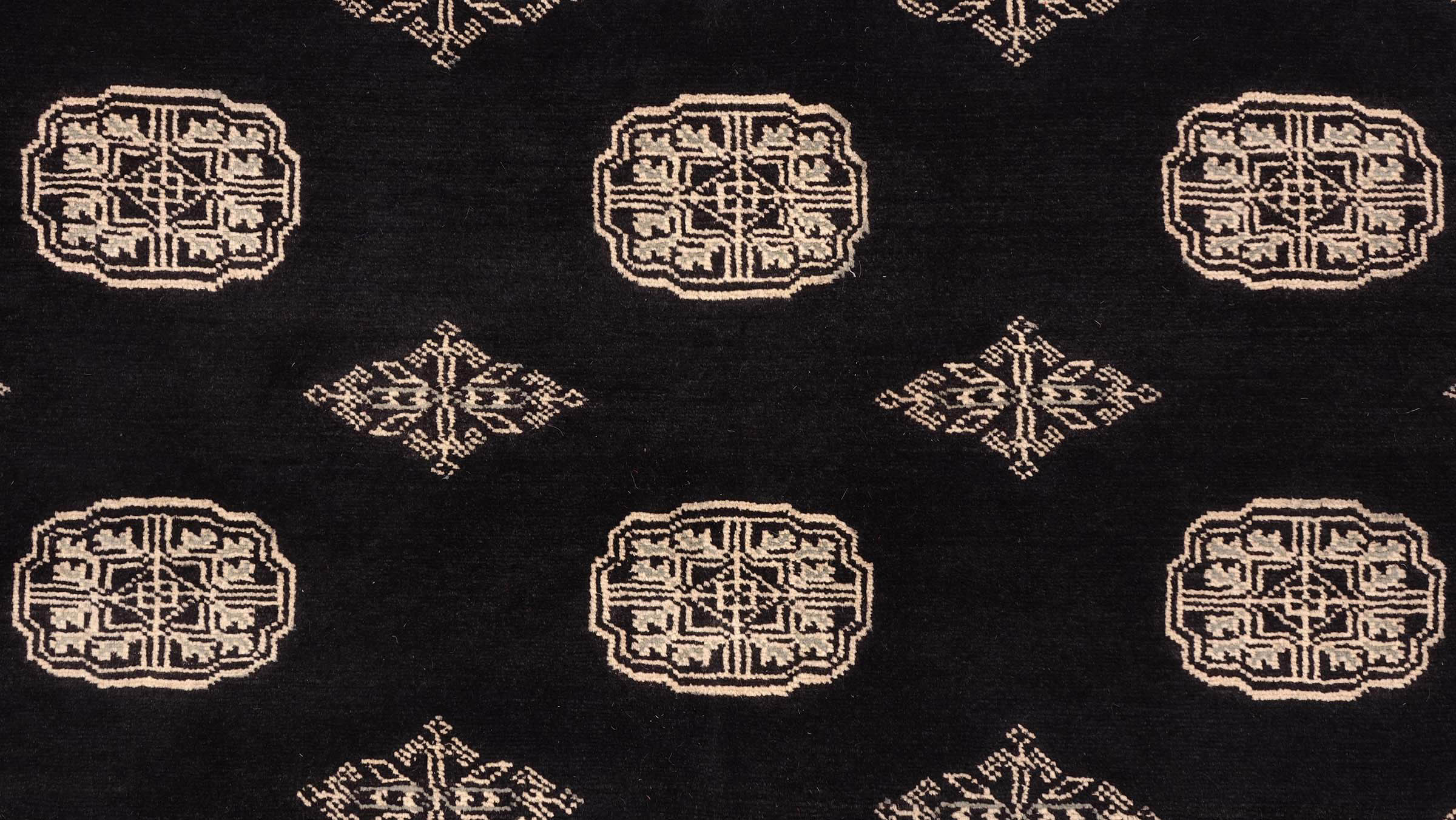 Pakistan Buchara 3ply Teppich 140x200 Handgeknüpft Schwarz Geometrisch Orient Kurzflor