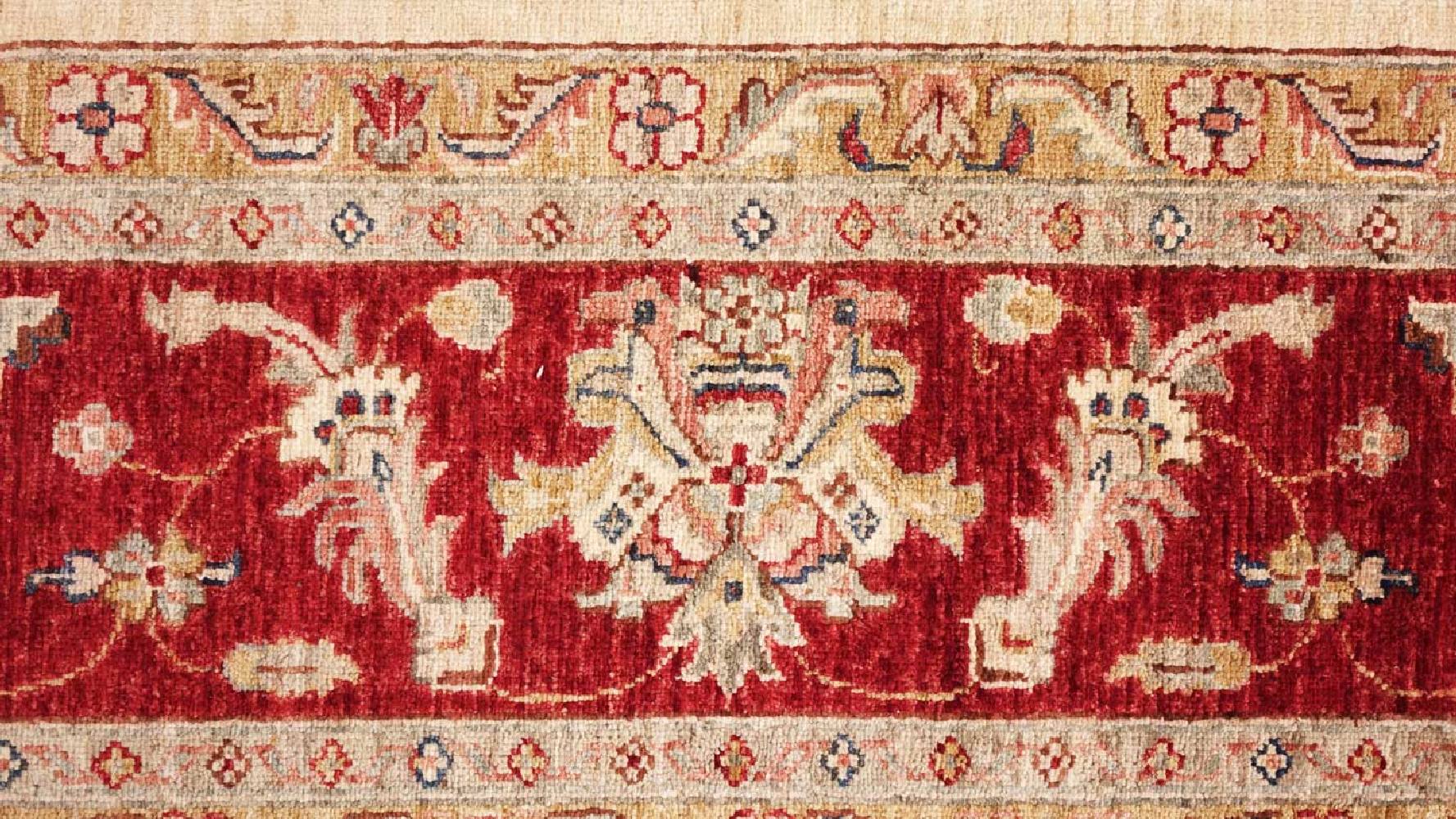 Chobi Ziegler Teppich 250x350 Handgeknüpft Beige Blumenmuster Orientalisch UNIKAT