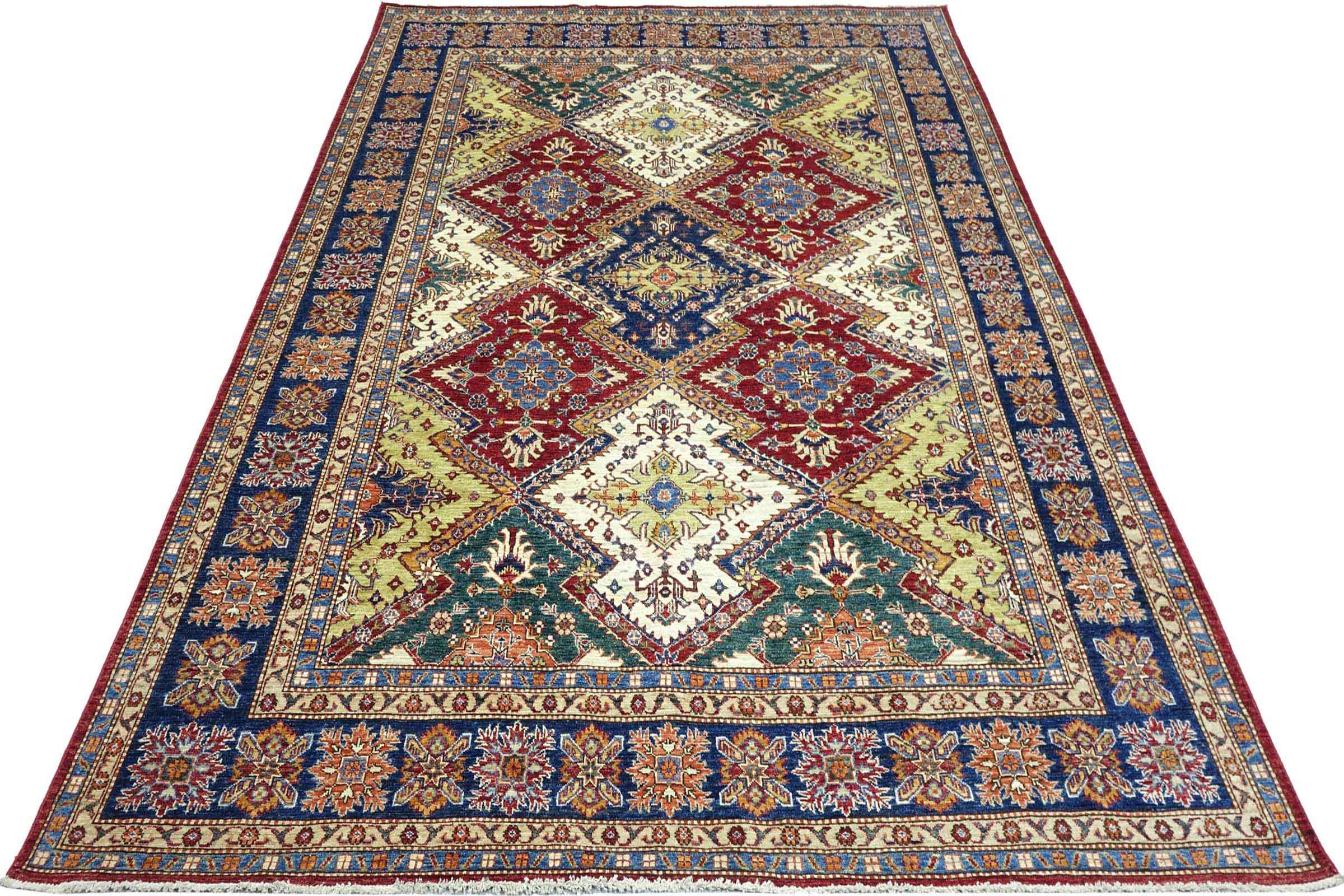 Afghan Feiner Kazak Teppich 250x300 Handgeknüpft Blau Geometrisch Orient Kurzflor
