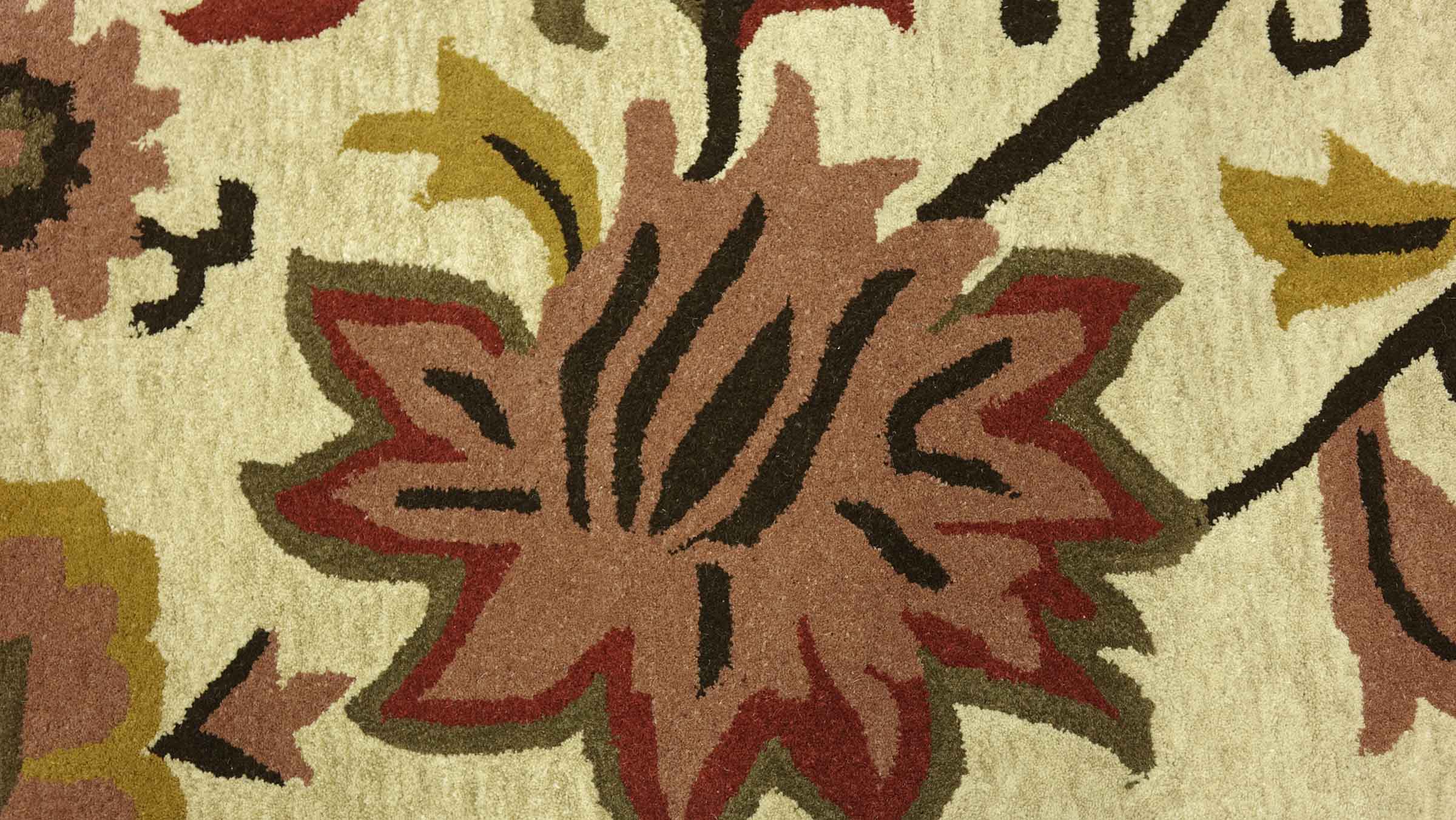 Handgefertigter Teppich Flowers 120x180 Beige Blumenmuster Handarbeit Handtuft Modern