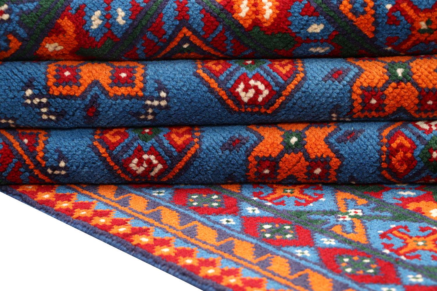 Afghan Akcha Rang Dar Teppich 140x200 Handgeknüpft Blau Durchgemustert Orient Kurzflor