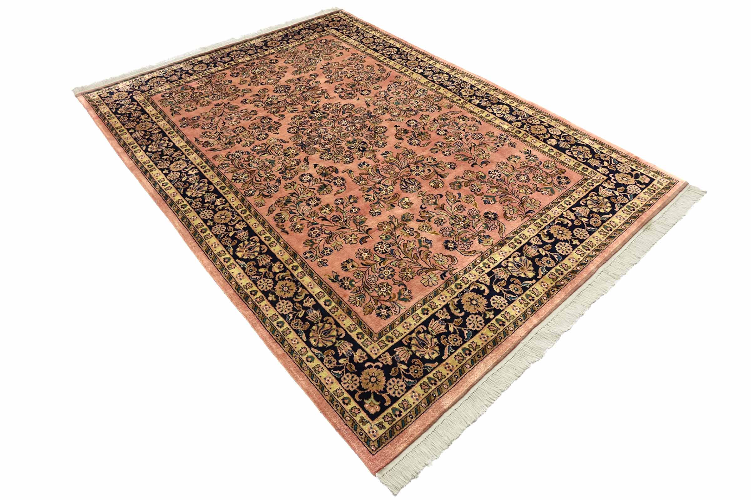 Sarough Teppich 200x300 Handgeknüpft Rosa Floral Wolle Kurzflor Rug