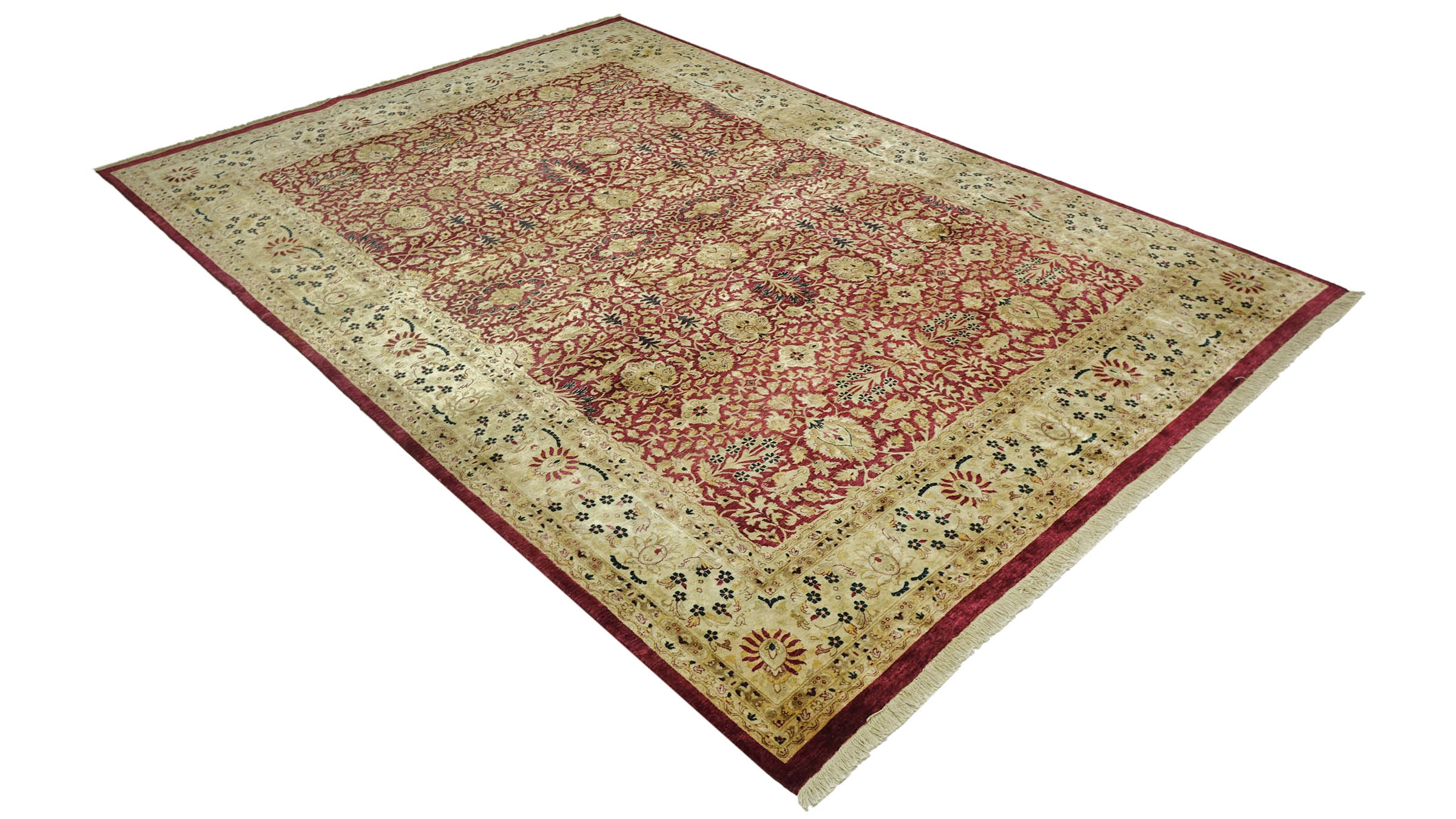 Pakistan Ziegler Ferahan Teppich 280x380 Handgeknüpft Rot Floral Orient Kurzflor
