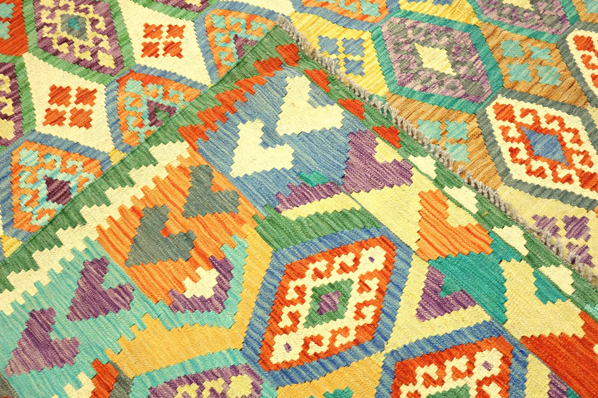 Afghan Maimana Kelim Bunt 250x350 Handgewebt Teppich Bunt Geometrisch Orient