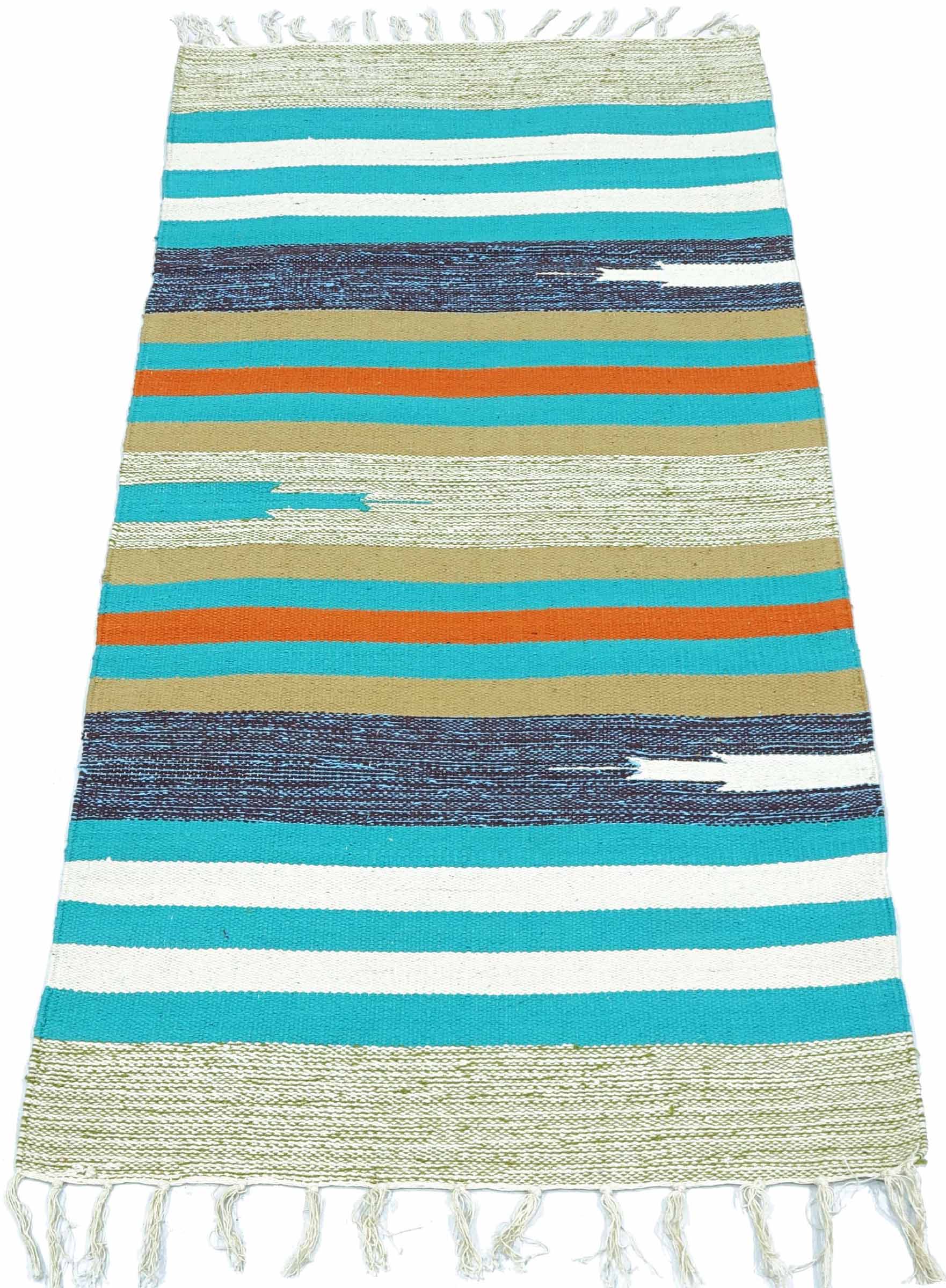 Knallbunter Kelim Teppich 60x120 Handgewebt Mehrfarbig Streifen Handarbeit Gewebt