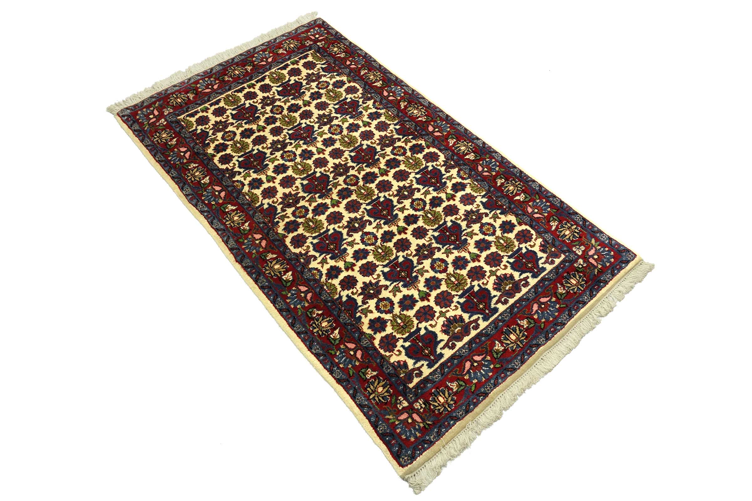 Keshan Teppich 90x160 Handgeknüpft Beige Durchgemustert Wolle Kurzflor Rug