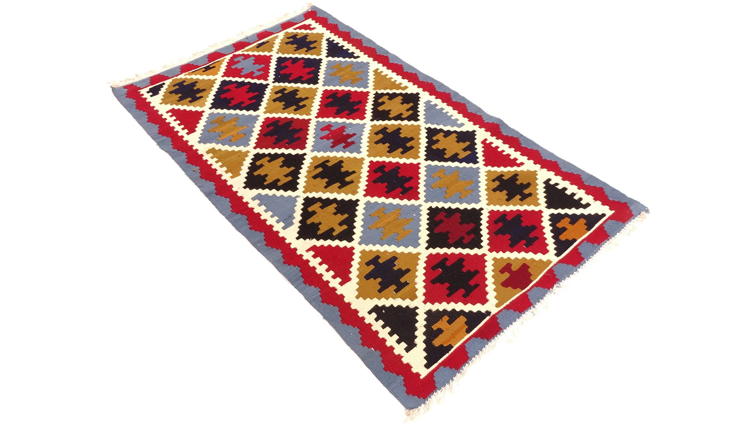 Perserteppich Kelim Ardebil 100x150 Handgewebt Blau Geometrisch Handarbeit Zimmer