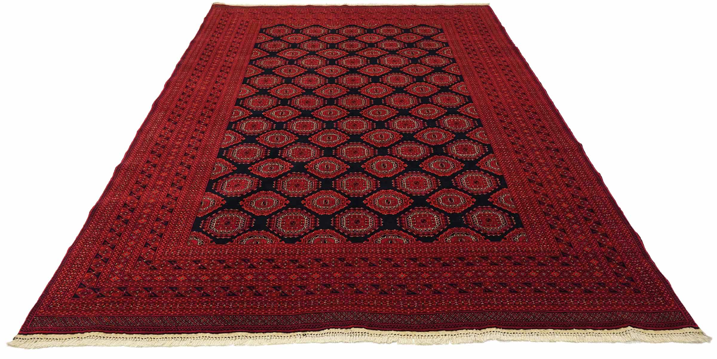 Afghan Teppich 200x300 Handgeknüpft Rot Geometrisch Orient Kurzflor Wohnzimmer