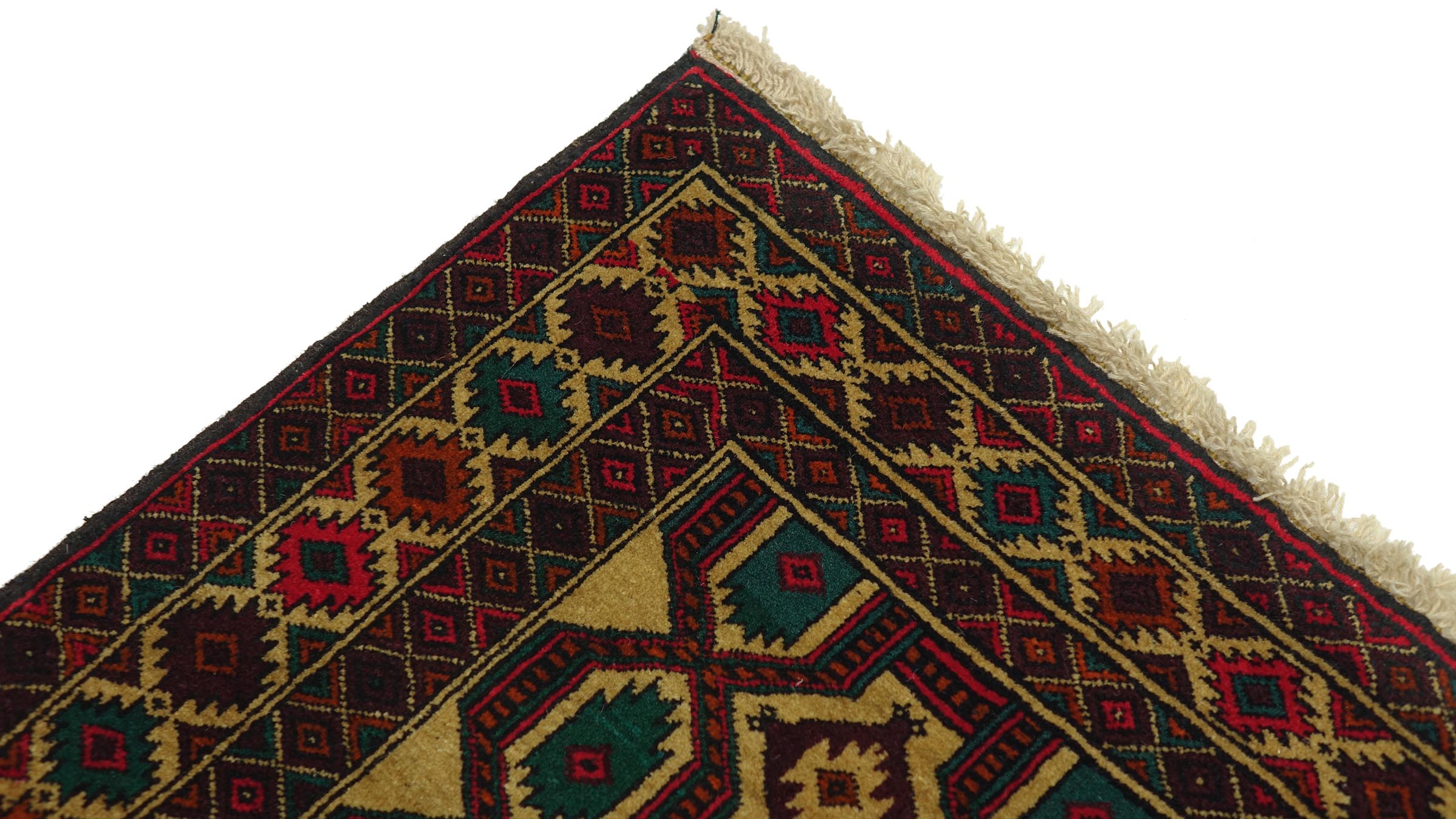 Afghan Teppich 90x140 Handgeknüpft Beige Geometrisch Orient Kurzflor Wohnzimmer