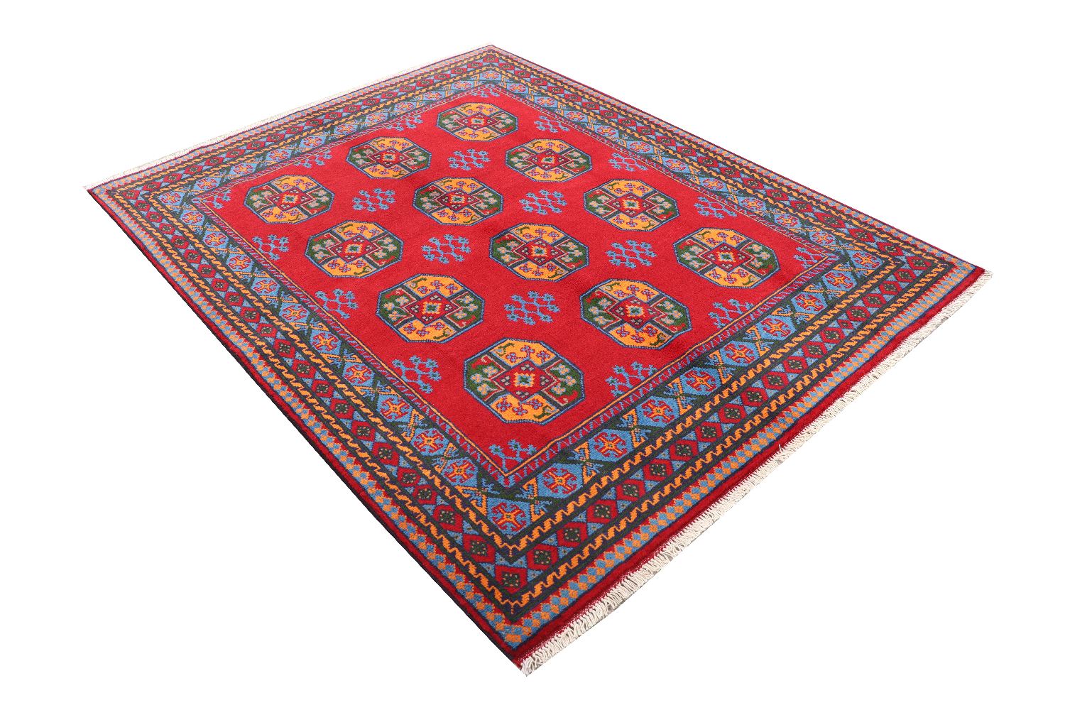 Afghan Akcha Rang Dar Teppich 150x200 Handgeknüpft Rot Durchgemustert Orient Kurzflor