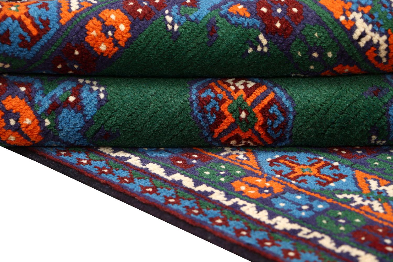 Afghan Akcha Rang Dar Teppich 100x150 Handgeknüpft Grün Durchgemustert Orient Kurzflor