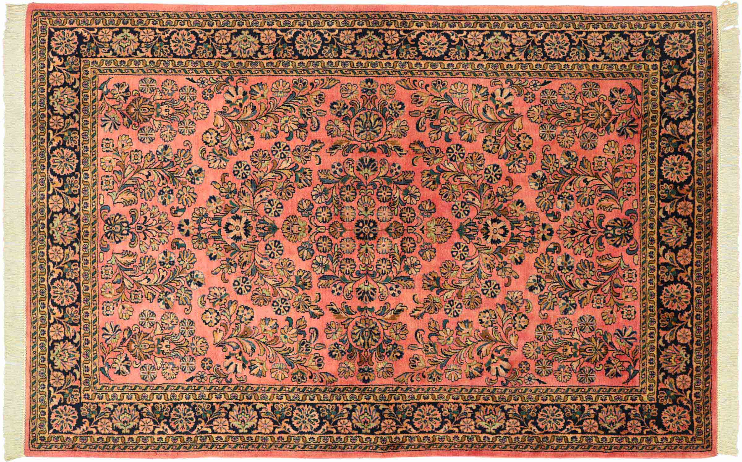 Sarough Teppich 200x250 Handgeknüpft Rosa Floral Wolle Kurzflor Rug