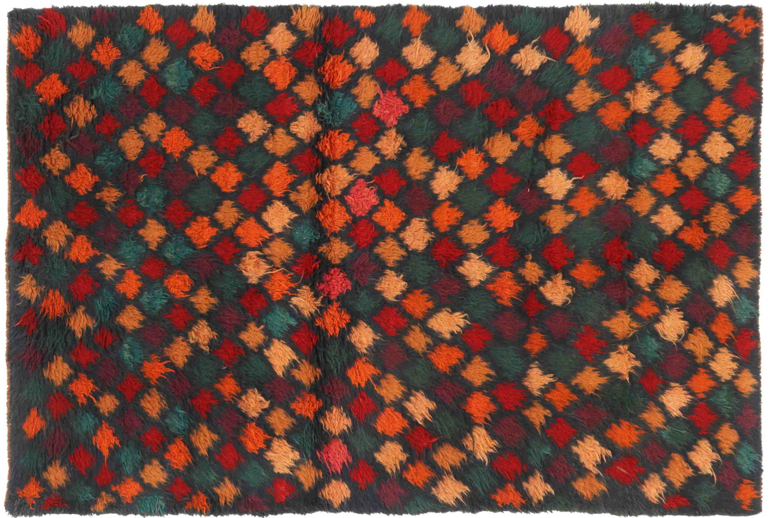Gabbeh Teppich 120x180 Handgeknüpft Grün Durchgemustert Orientalisch UNIKAT Kurzflor