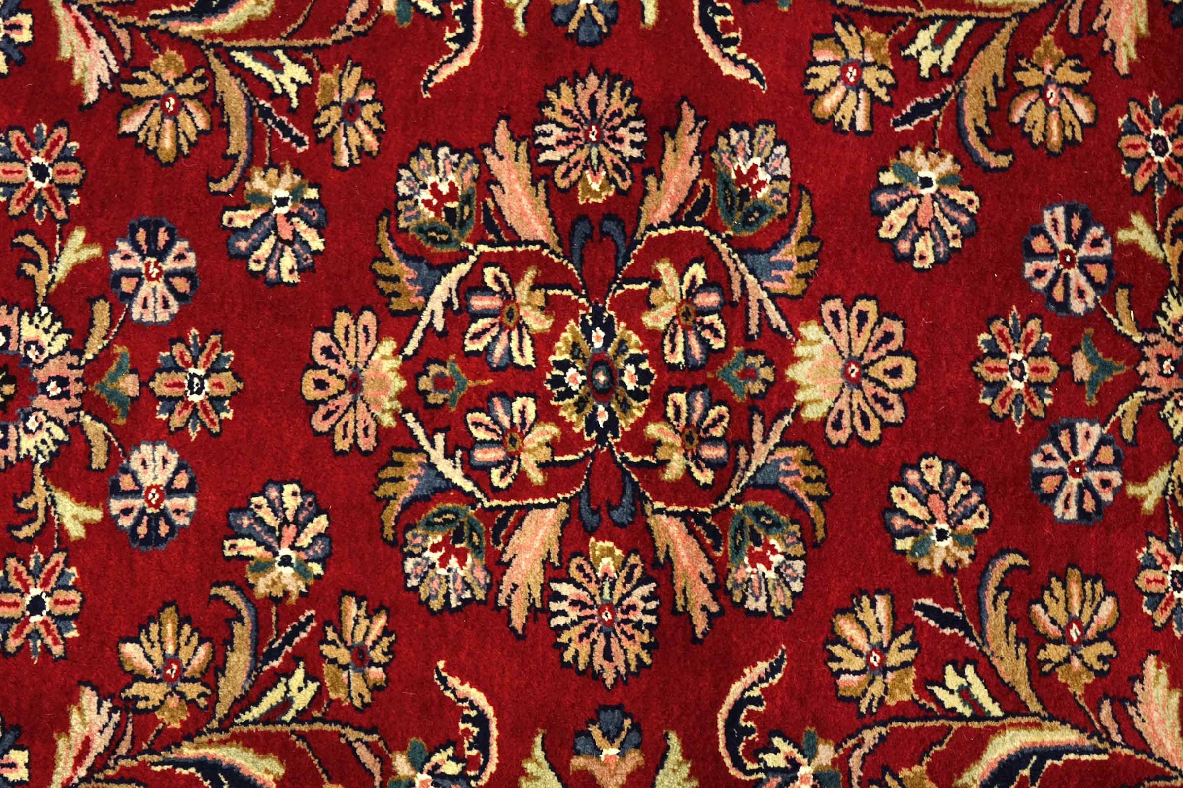 Sarough Teppich 200x380 Handgeknüpft Rot Floral Wolle Kurzflor Rug