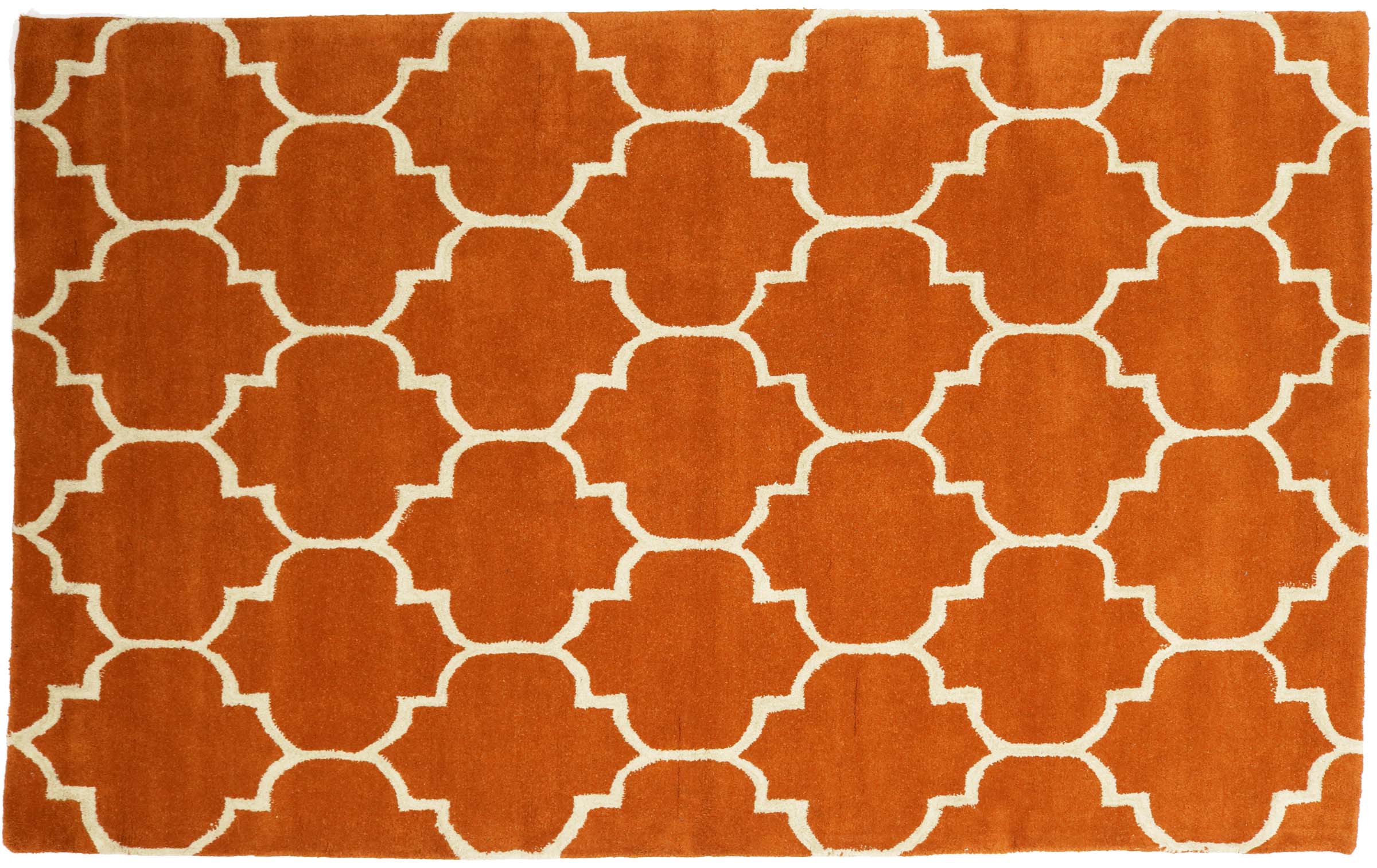 Handgefertigter Teppich 100x150 Orange Ornamente Handarbeit Handtuft Modern