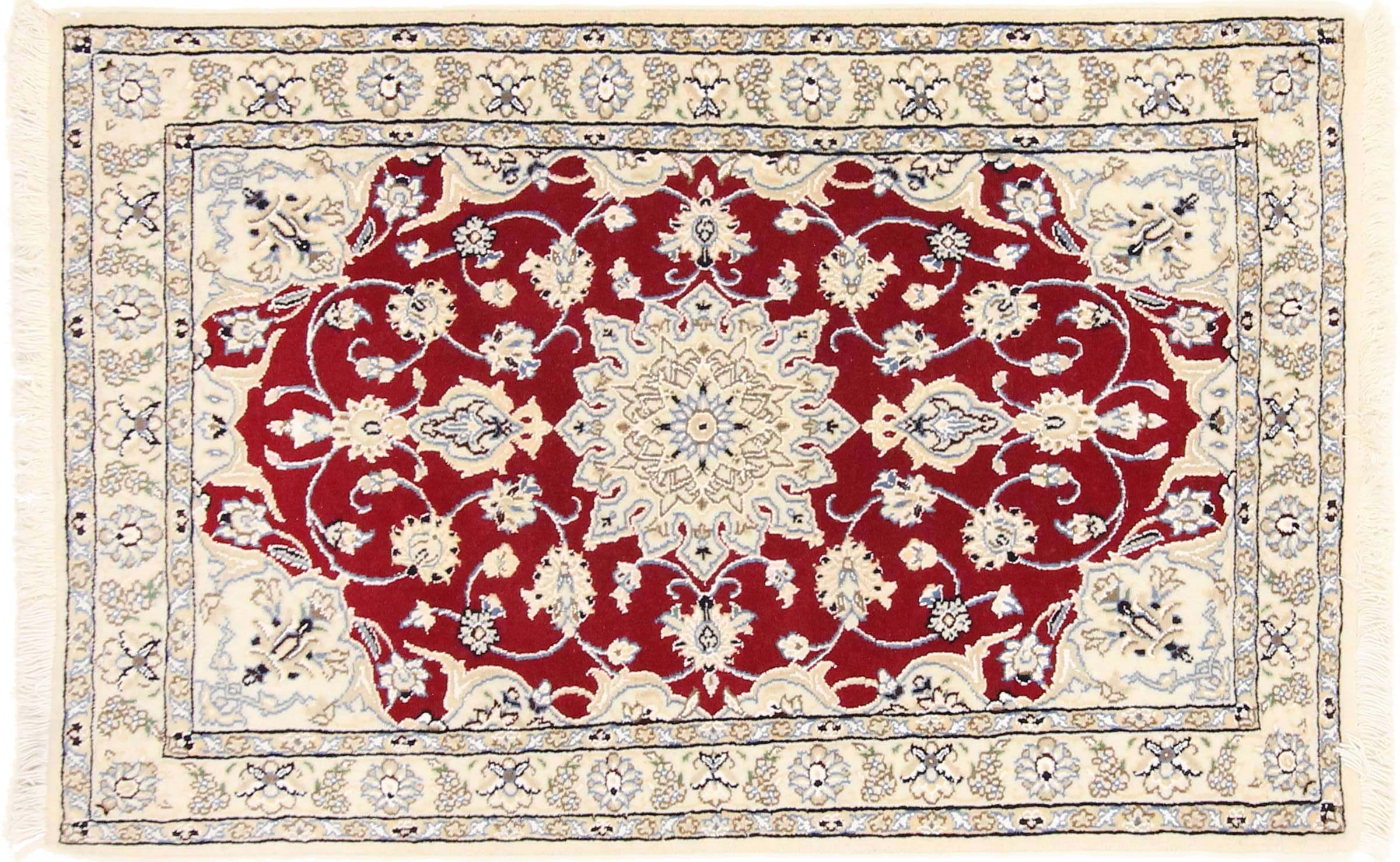 Persian carpet Nain 9LA 60x90 hand-knotted white floral oriental UNIKAT short pile