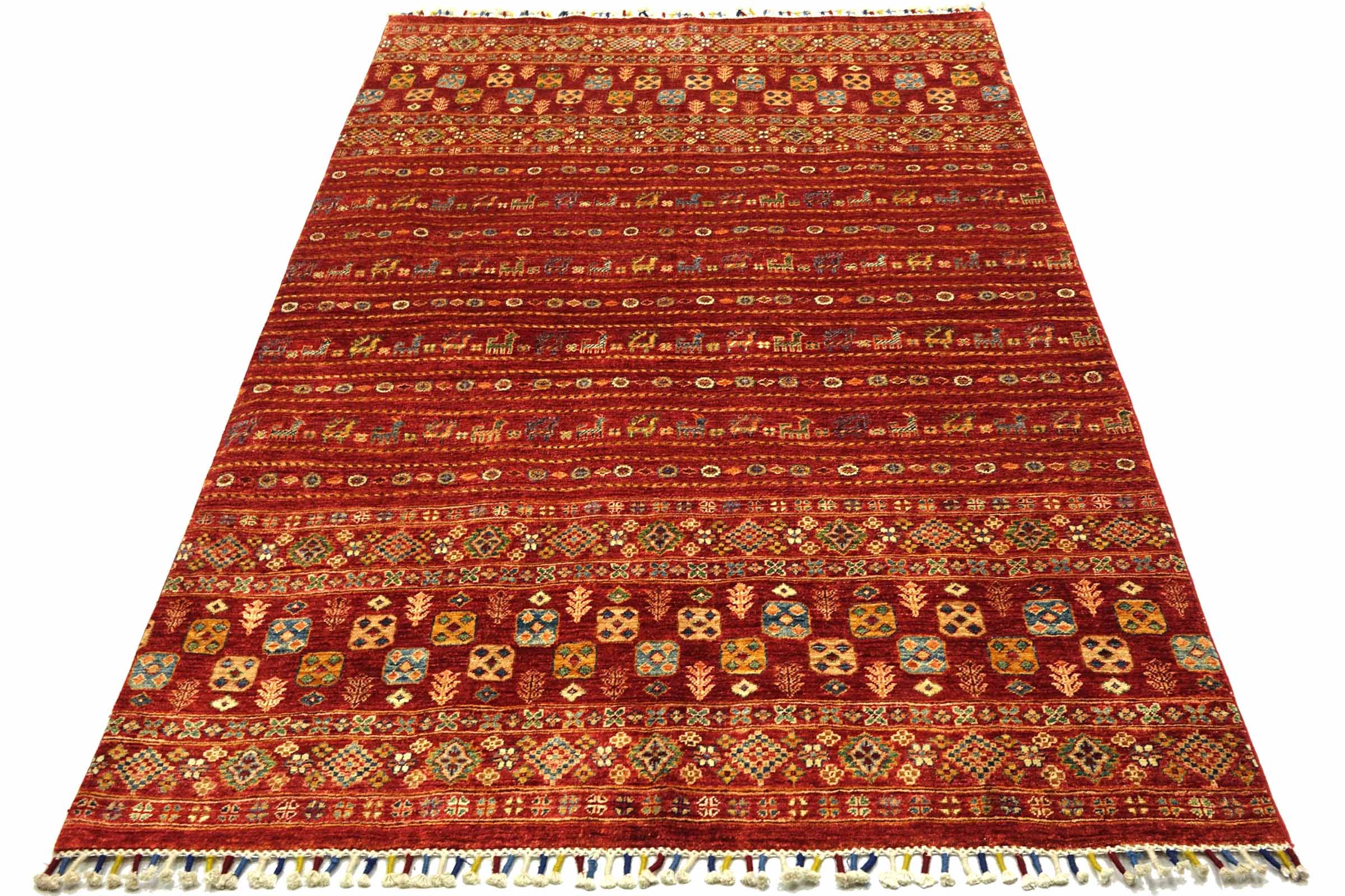 Afghan Khorjin Shaal 170x240 Handgeknüpft Orientteppich Rot Streifen Wolle