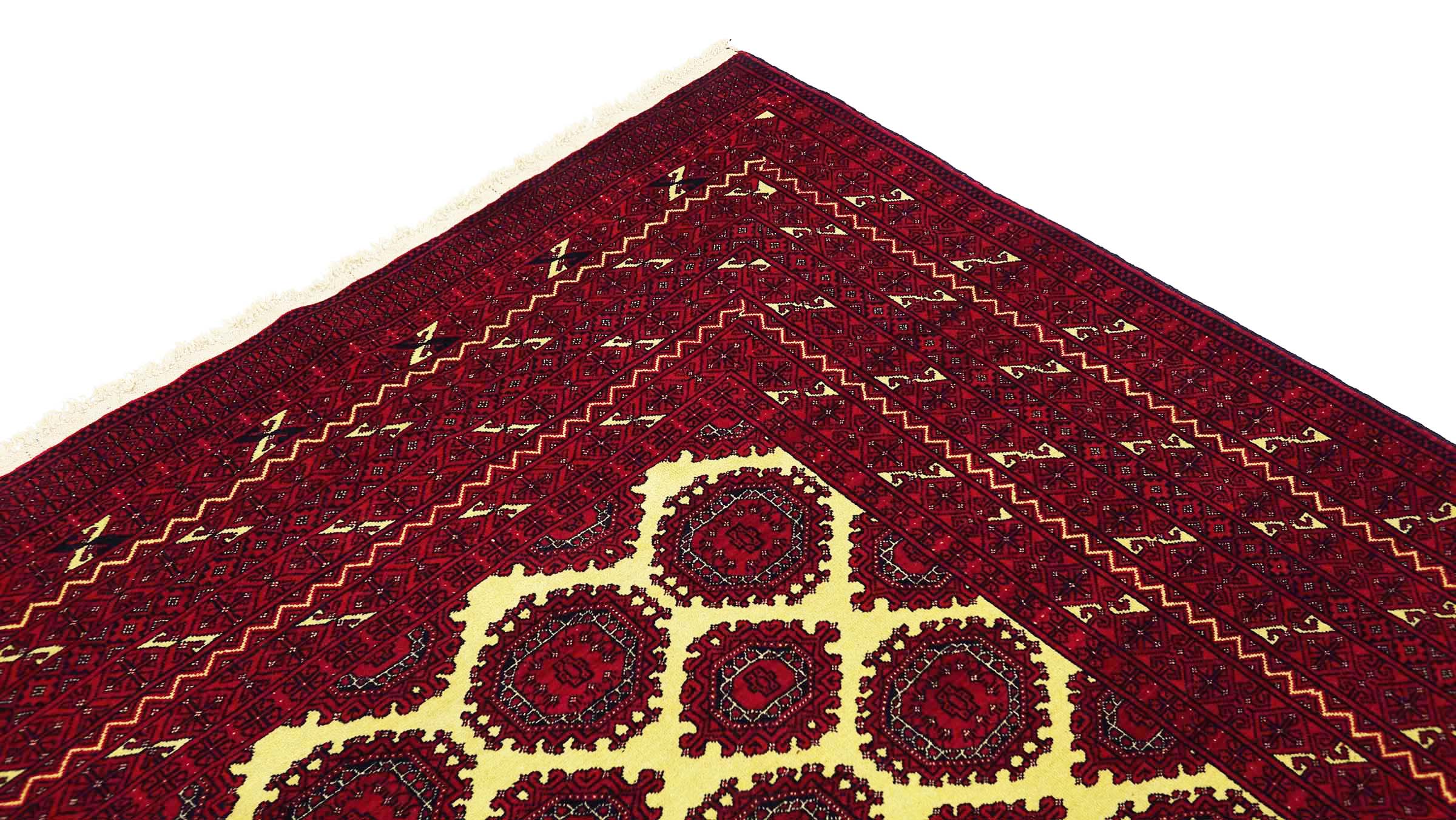 Afghan Teppich 300x400 Handgeknüpft Rot Geometrisch Orient Kurzflor Wohnzimmer