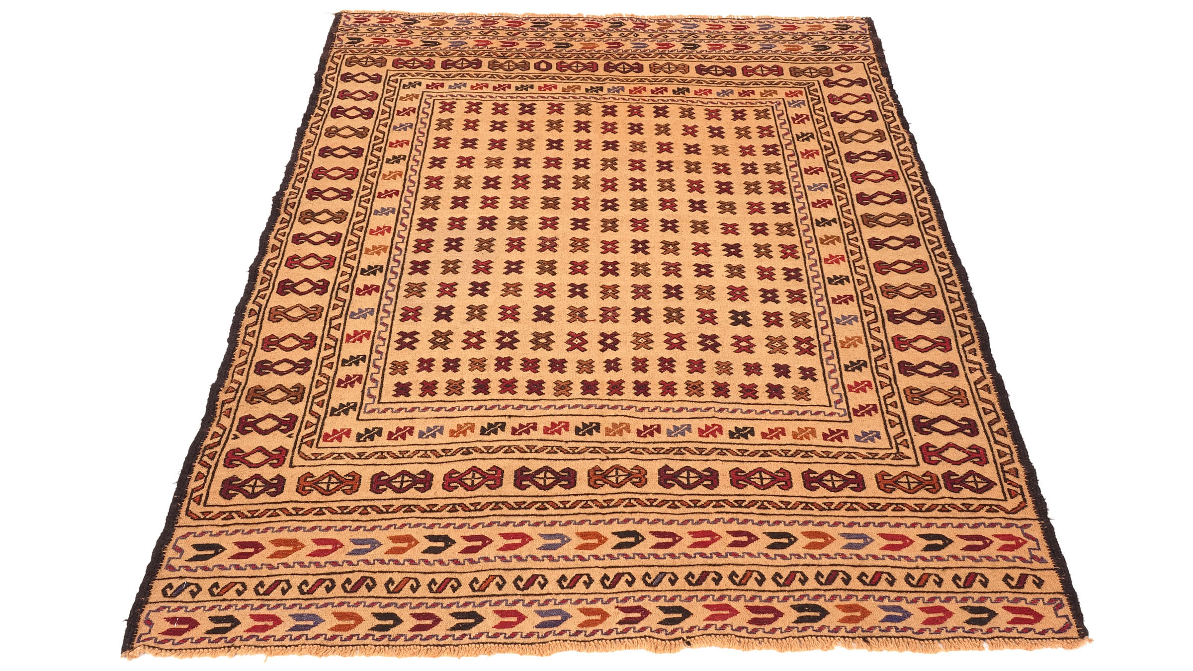 Afghan Kelim Gol Barjasta Teppich 120x180 Handgewebt Gold Geometrisch Handarbeit Gewebt