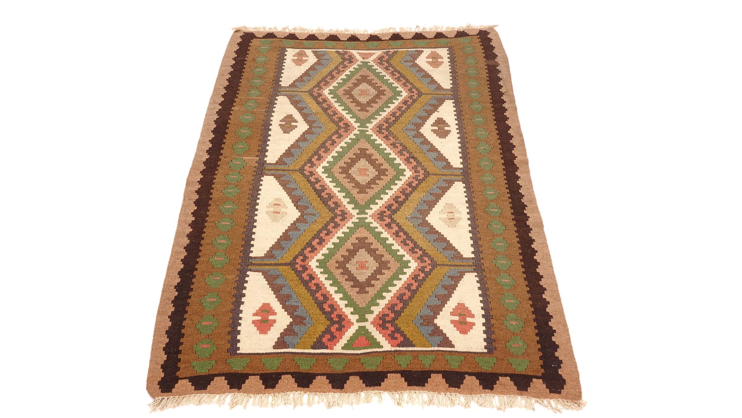 Perserteppich Kelim Ardebil 100x150 Handgewebt Braun Geometrisch Handarbeit Zimmer