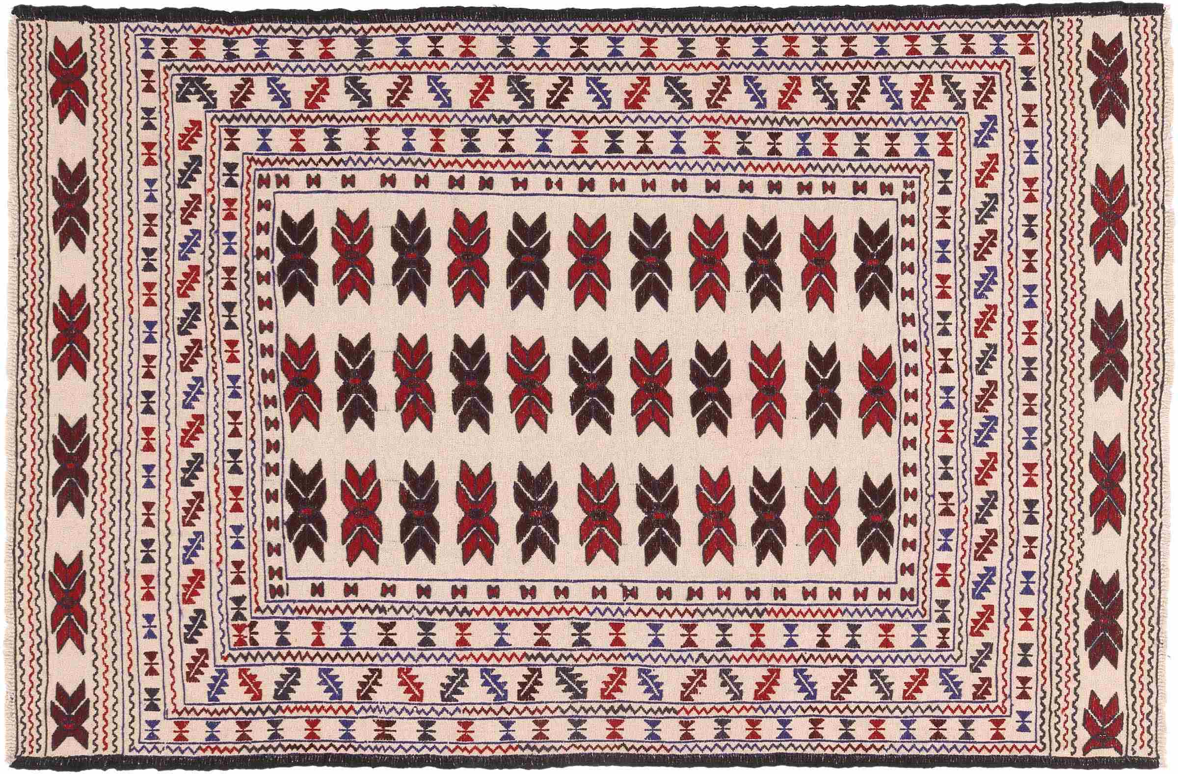 Afghan Kelim Gol Barjasta Teppich 120x180 Handgewebt Beige Geometrisch Handarbeit