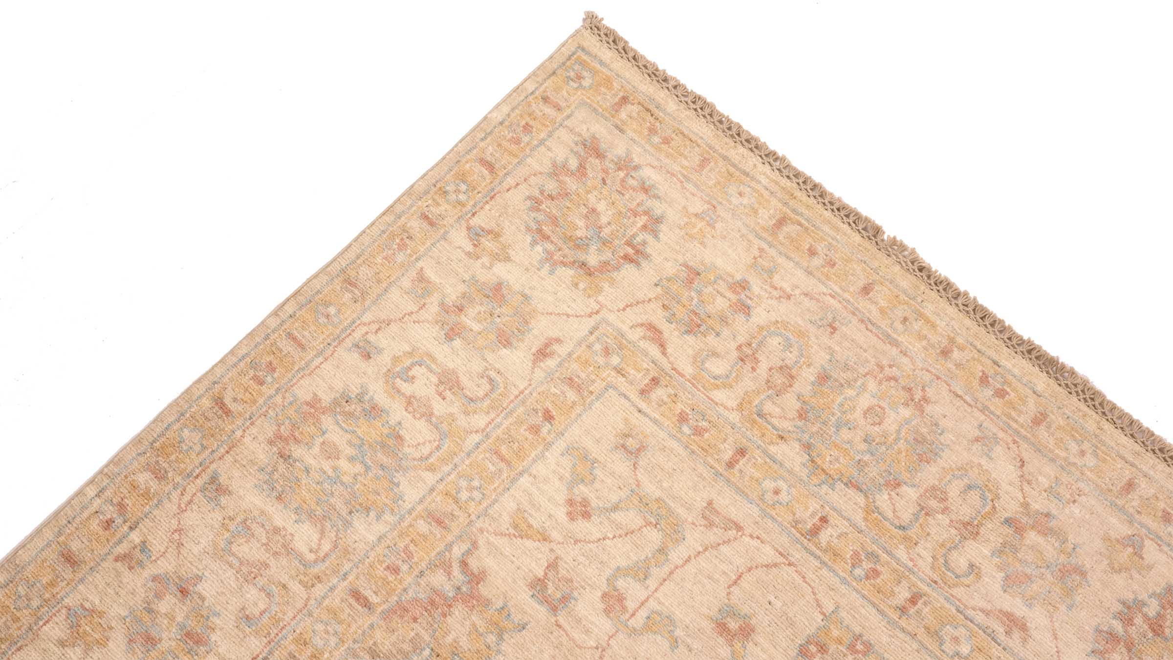 Chobi Ziegler Teppich 170x240 Handgeknüpft Beige Floral Orientalisch UNIKAT Kurzflor