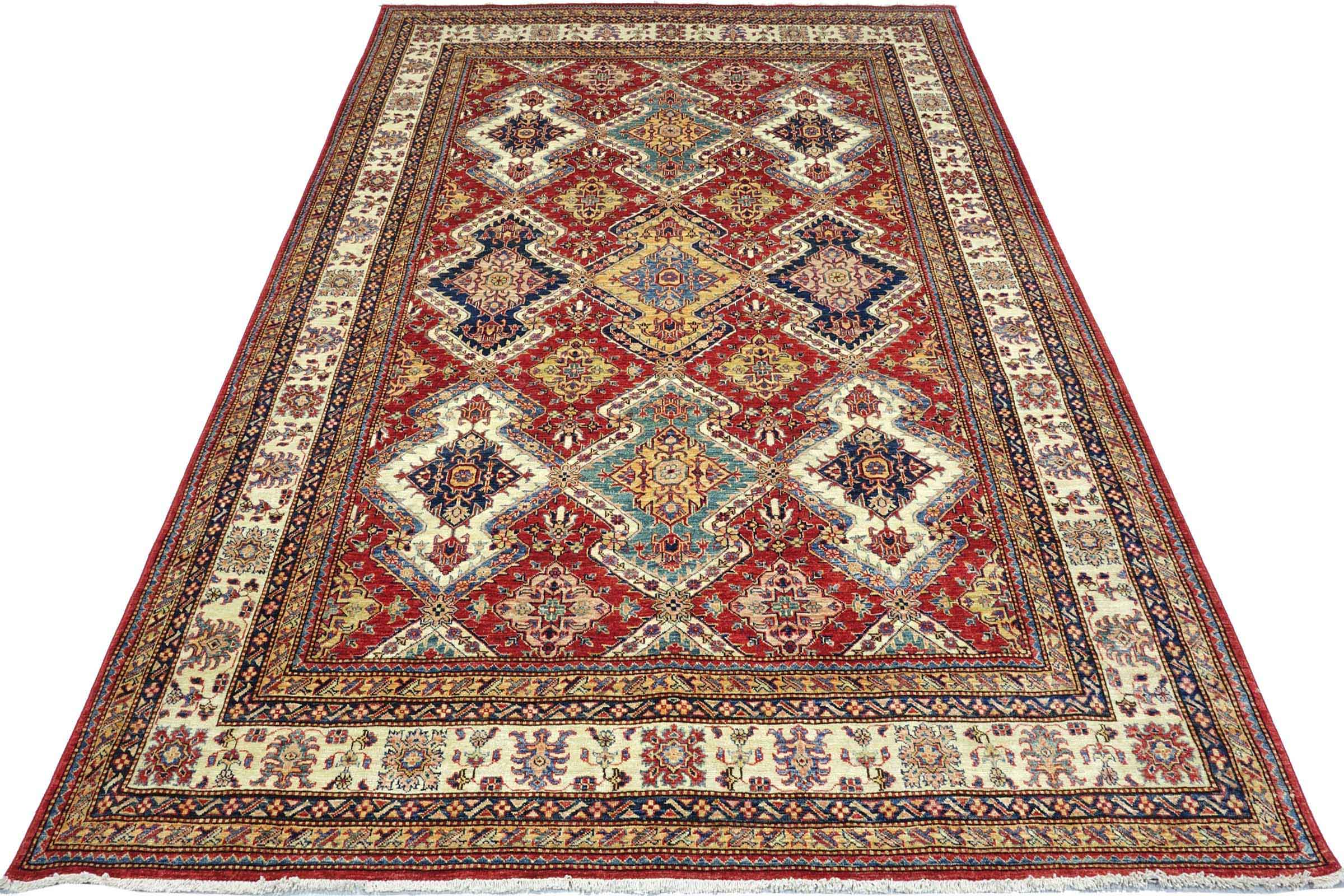 Afghan Feiner Kazak Teppich 240x310 Handgeknüpft Rot Geometrisch Orient Kurzflor