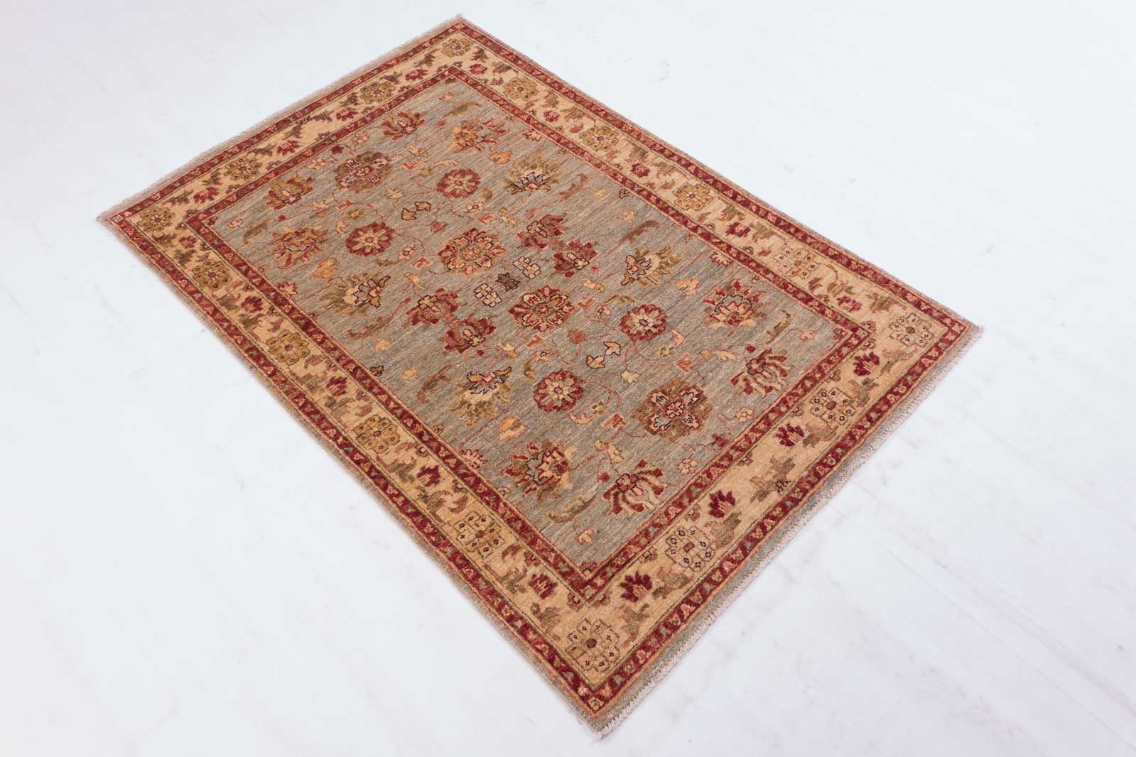 Afghan Chobi Ziegler 100x150 Handgeknüpft Teppich Grün Blumenmuster Kurzflor