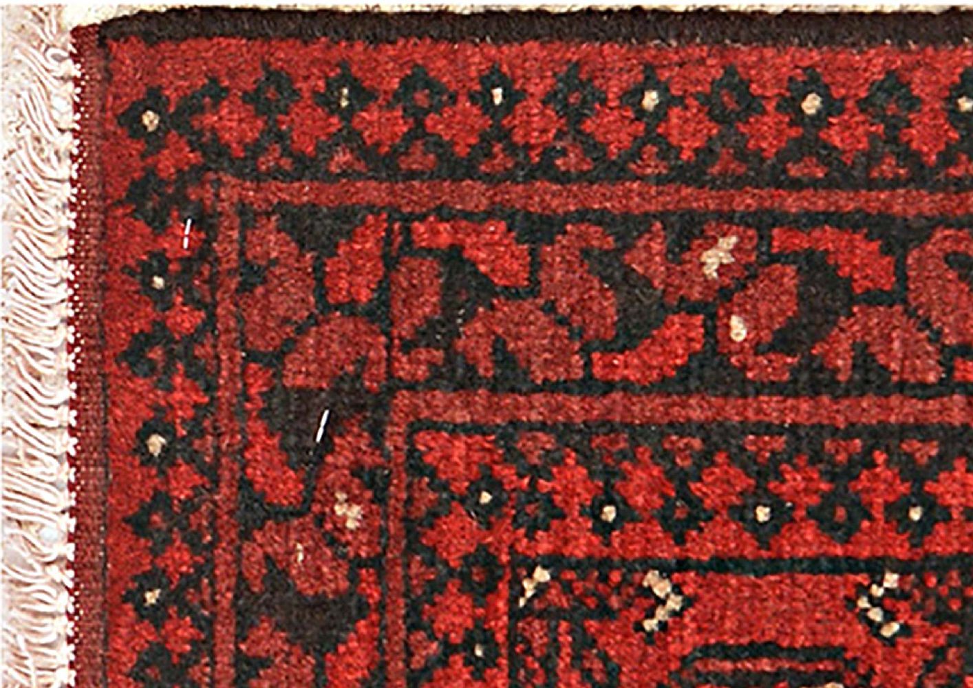 Afghan Aqcha Poshti Teppich 40x60 Handgeknüpft Rot Geometrisch Orient Kurzflor
