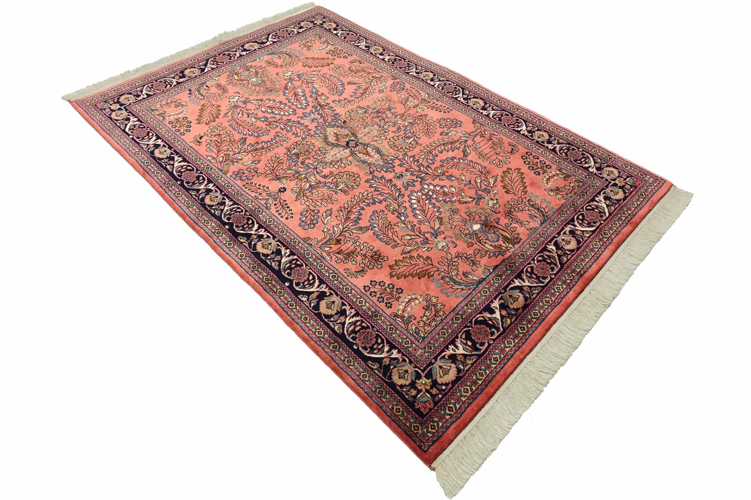 Sarough Teppich 170x250 Handgeknüpft Rosa Floral Wolle Kurzflor Rug