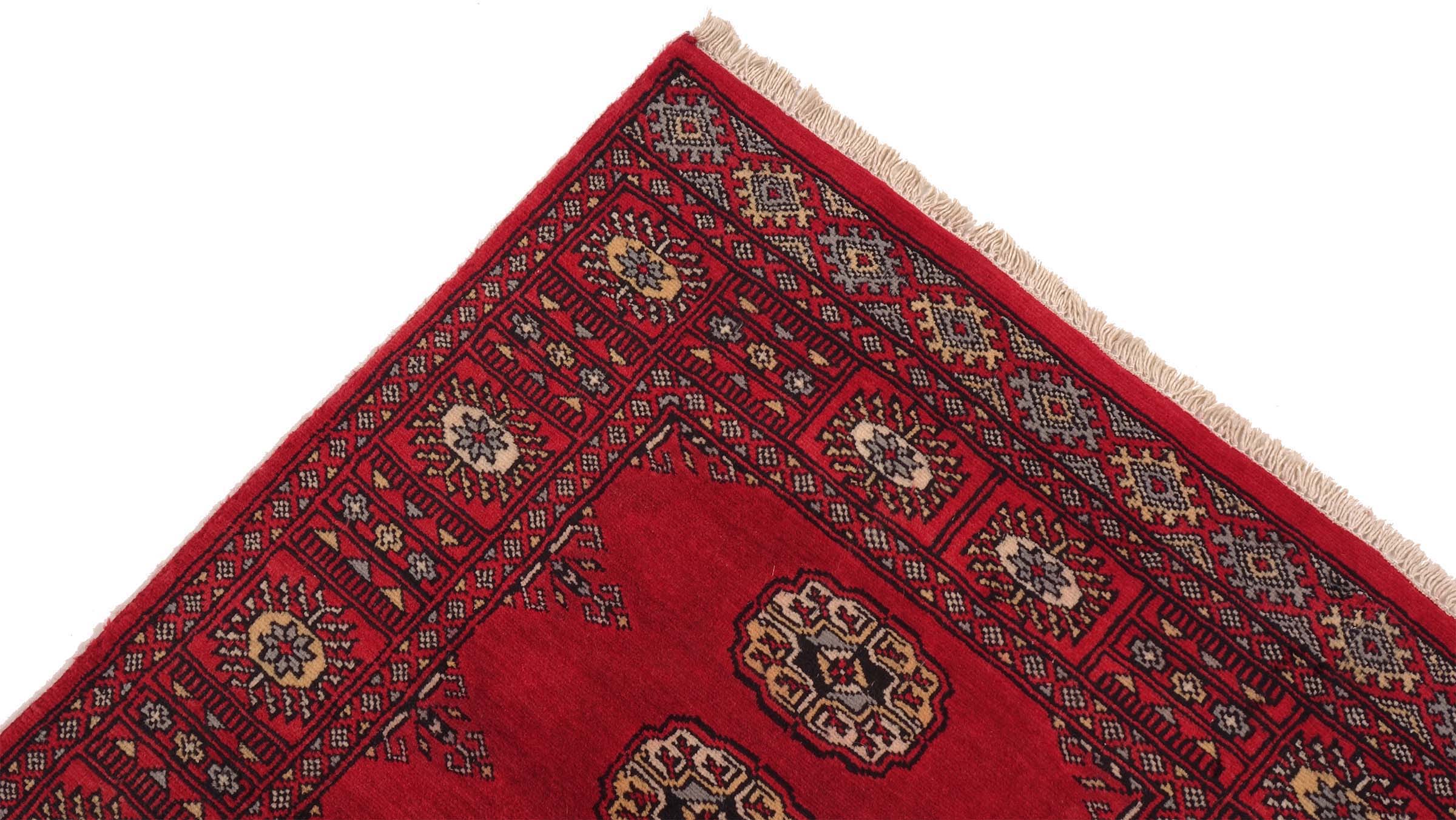 Pakistan Bokhara Teppich 80x300 Handgeknüpft Läufer Rot Geometrisch Orientalisch UNIKAT