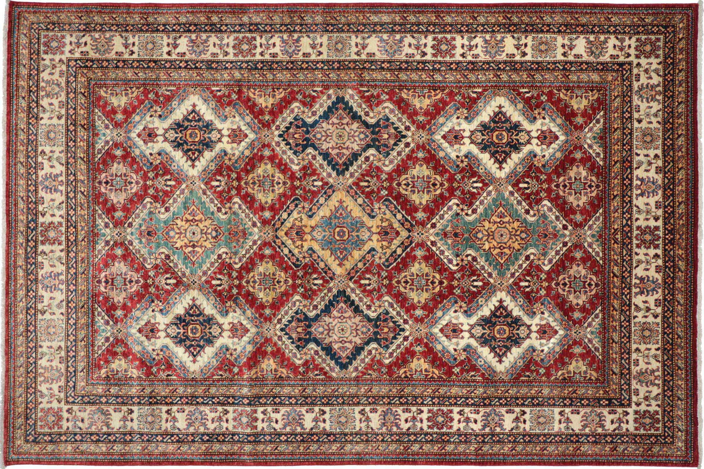 Afghan Feiner Kazak Teppich 240x310 Handgeknüpft Rot Geometrisch Orient Kurzflor