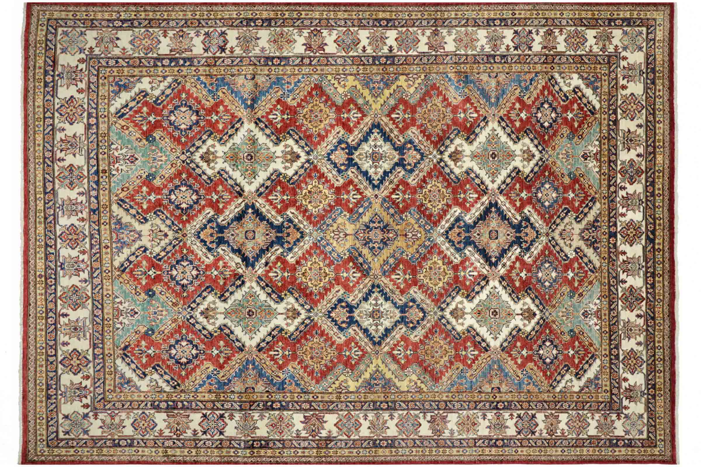 Afghan Feiner Kazak Teppich 250x300 Handgeknüpft Rot Geometrisch Orient Kurzflor