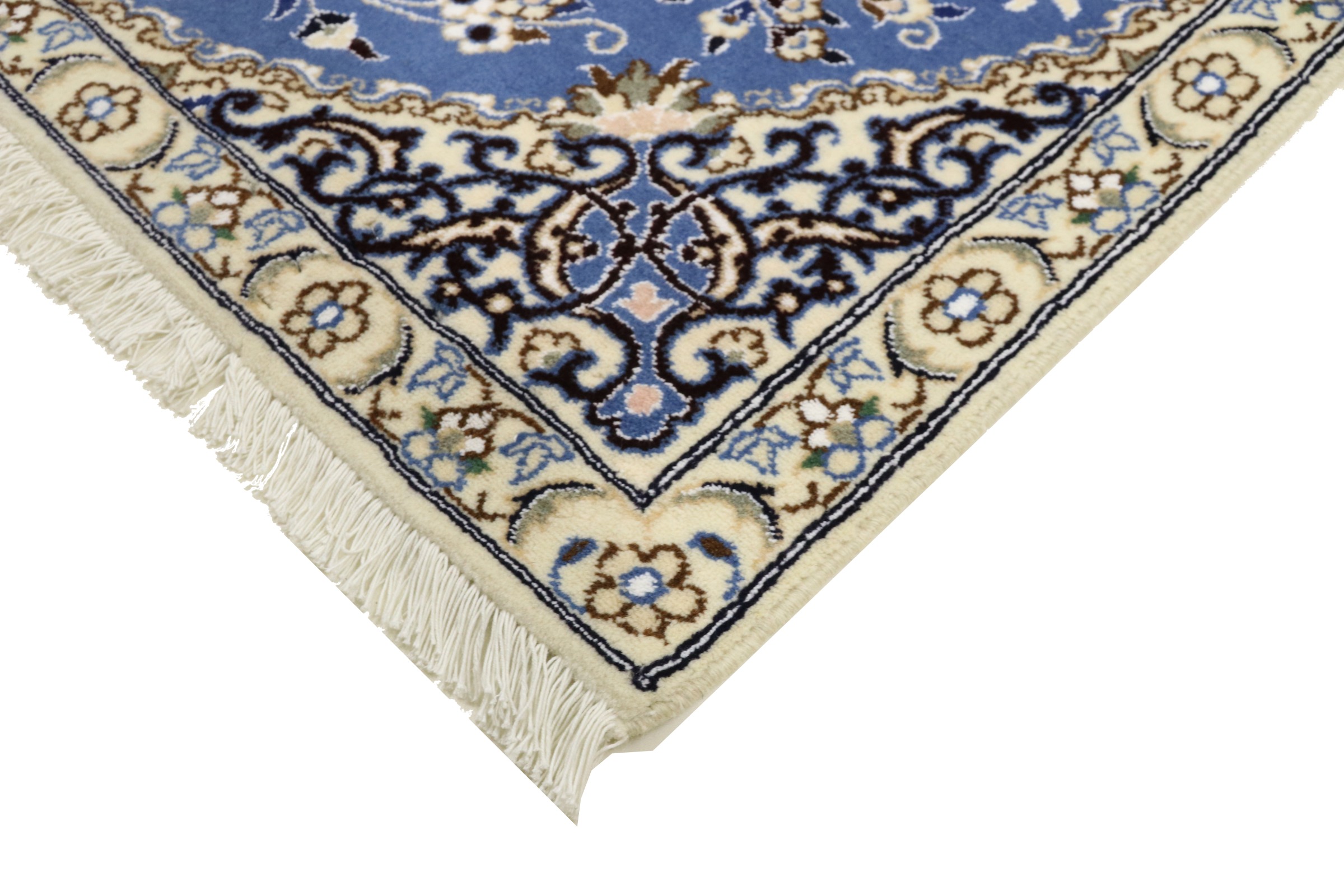Perserteppich Nain 9LA 90x140 Handgeknüpft Blau Medaillon Orientalisch UNIKAT Kurzflor