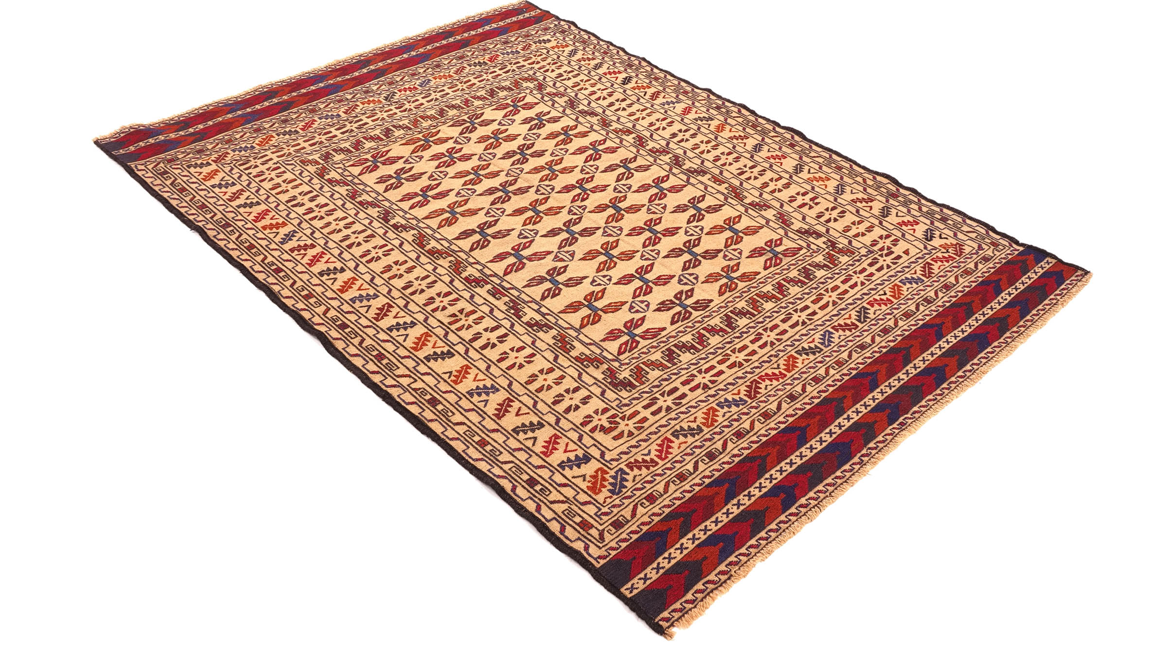 Afghan Kelim Gol Barjasta Teppich 120x180 Handgewebt Gold Geometrisch Handarbeit Gewebt