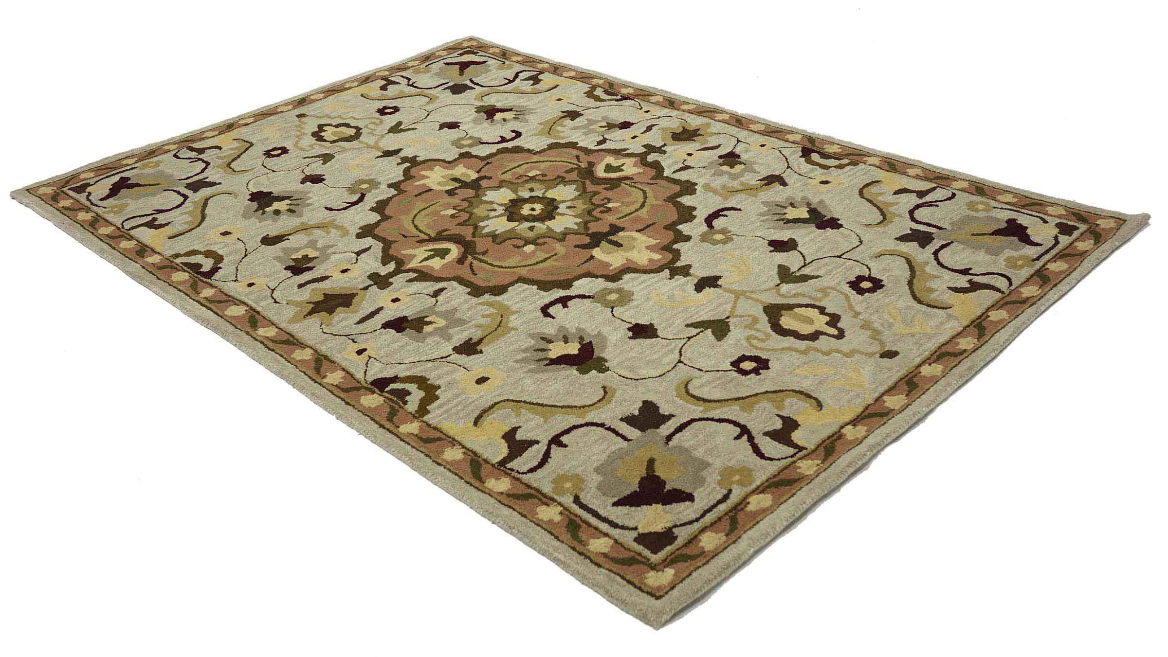 Handgefertigter Teppich 160x230 Beige Medaillon Handarbeit Handtuft Modern