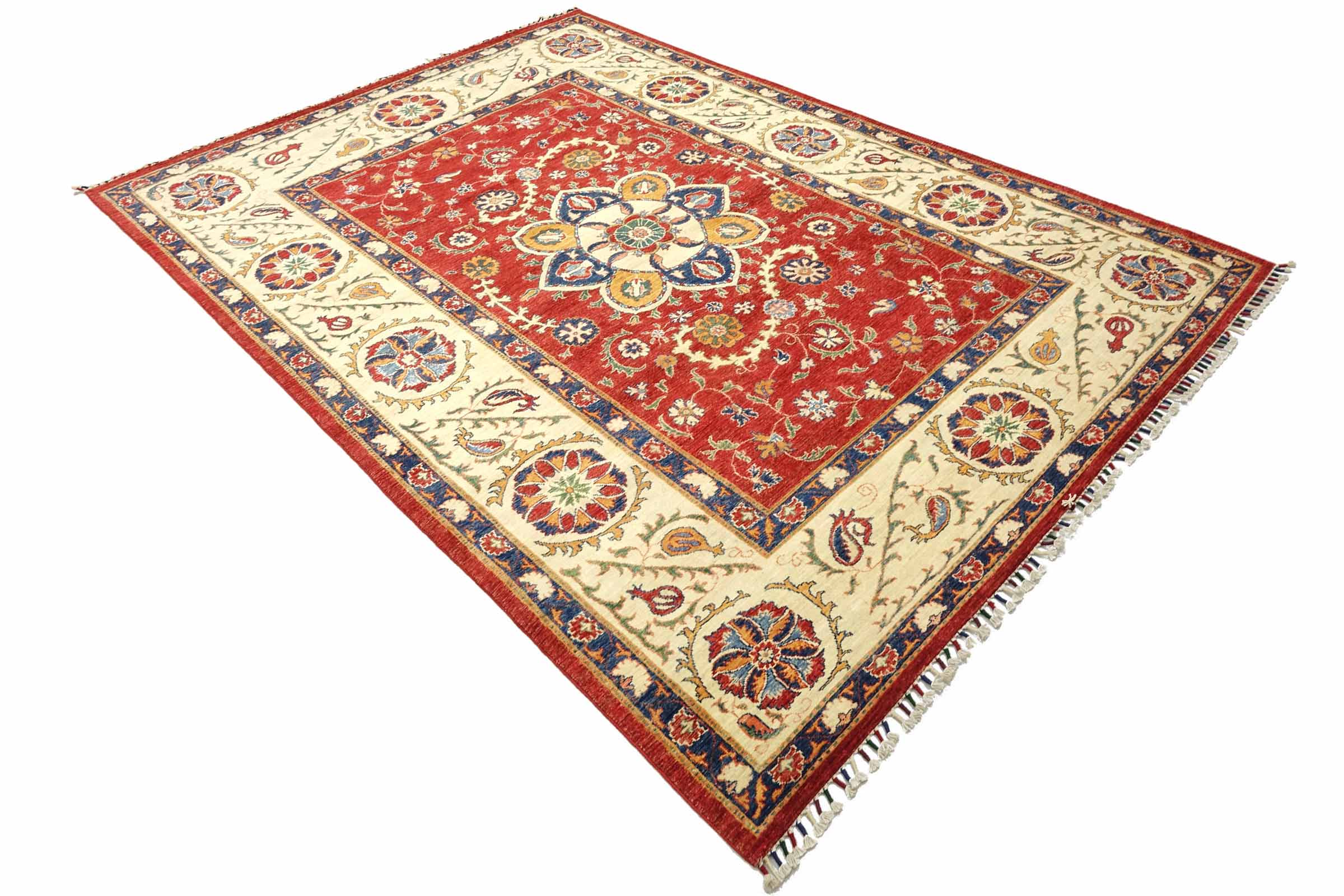 Afghan Chobi Ziegler 200x300 Handgeknüpft Orientteppich Rot Medaillon Wolle
