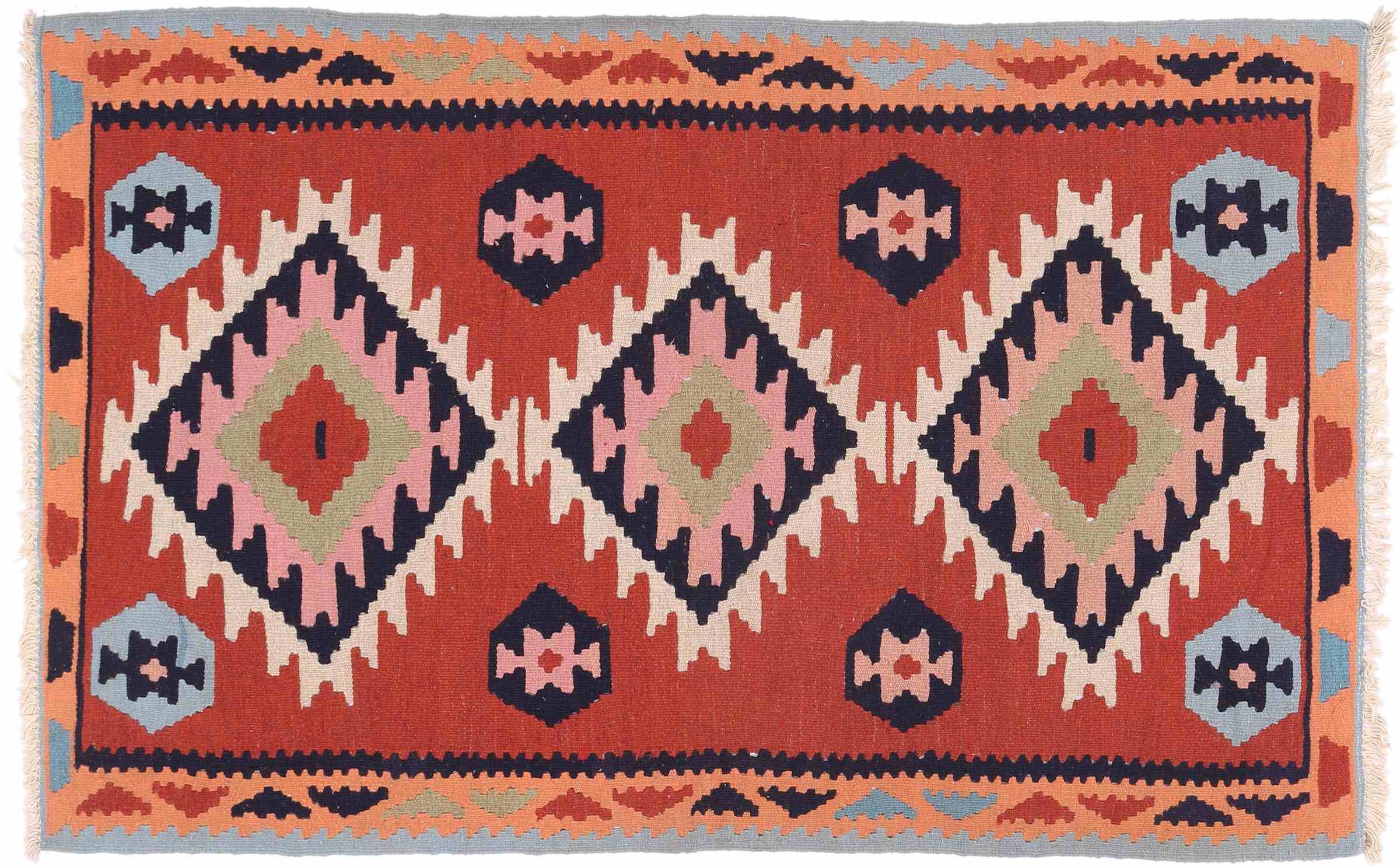 Perserteppich Kelim Ardebil 90x150 Handgewebt Braun Geometrisch Handarbeit Zimmer