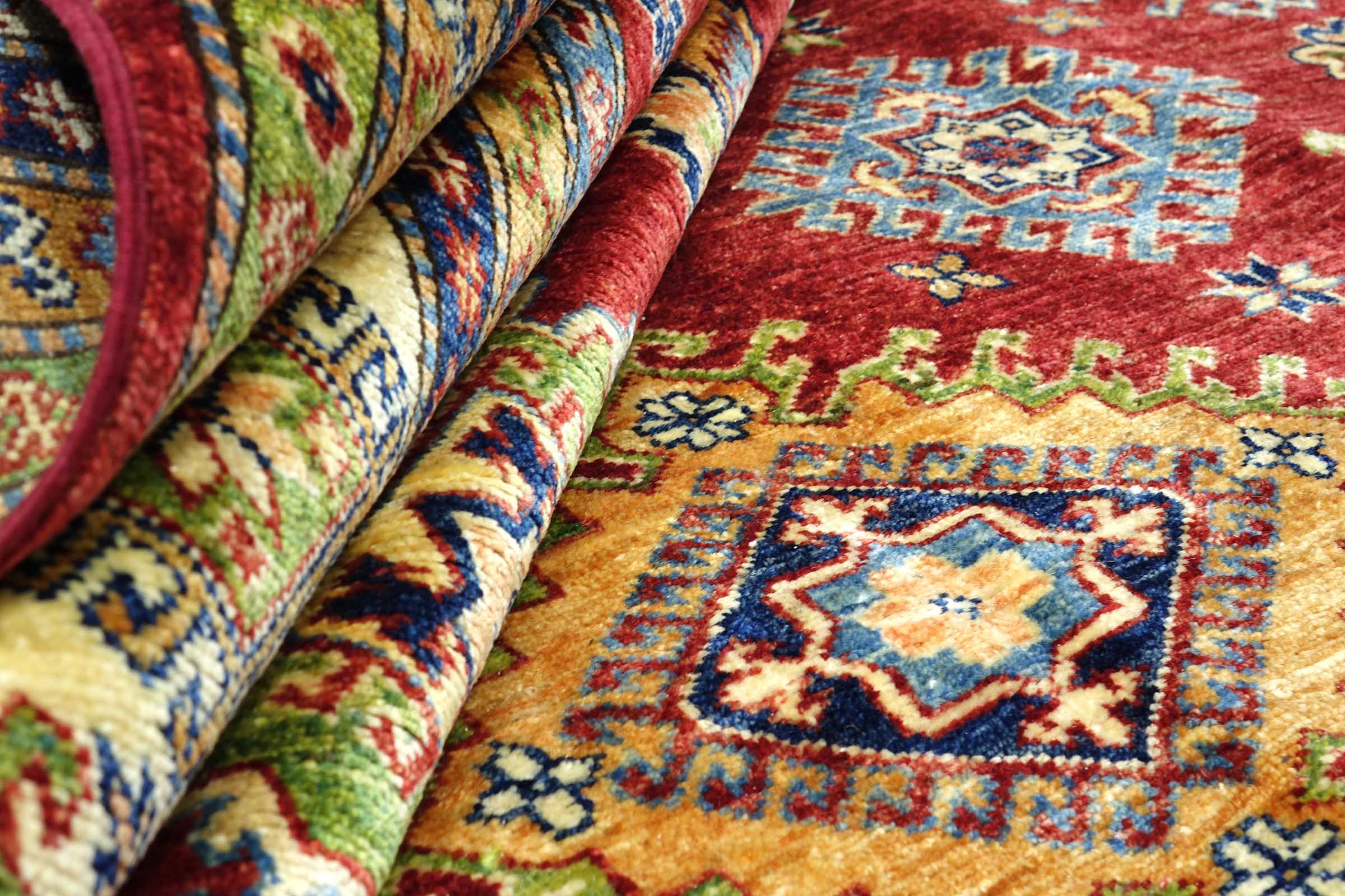 Afghan Feiner Kazak Teppich 240x290 Handgeknüpft Rot Geometrisch Orient Kurzflor