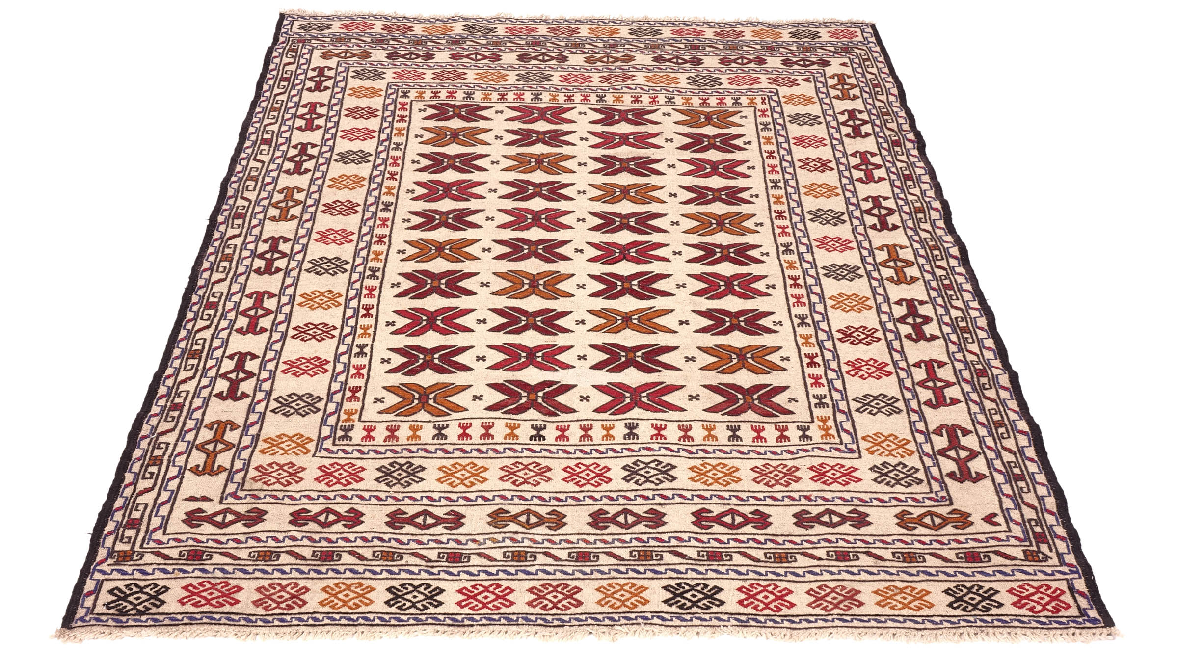 Afghan Kelim Gol Barjasta Teppich 140x200 Handgewebt Beige Geometrisch Handarbeit