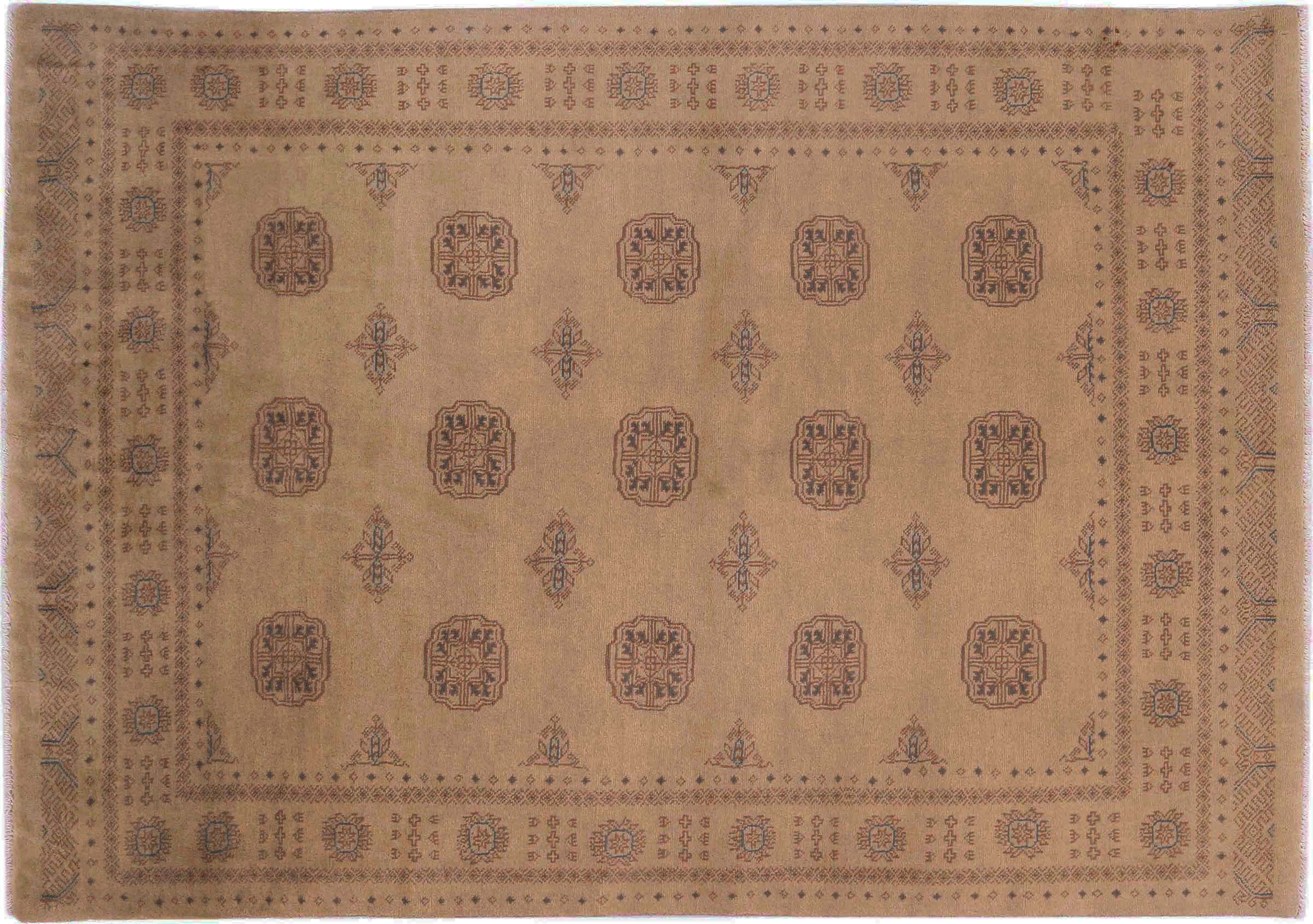 Pakistan Buchara 3ply Teppich 140x200 Handgeknüpft Beige Geometrisch Orient Kurzflor
