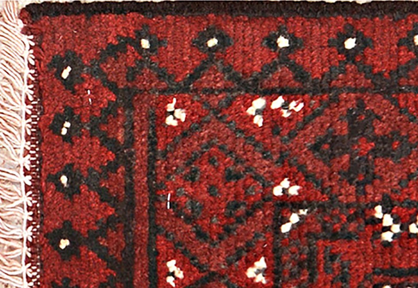 Afghan Aqcha Poshti Teppich 40x60 Handgeknüpft Rot Geometrisch Orient Kurzflor