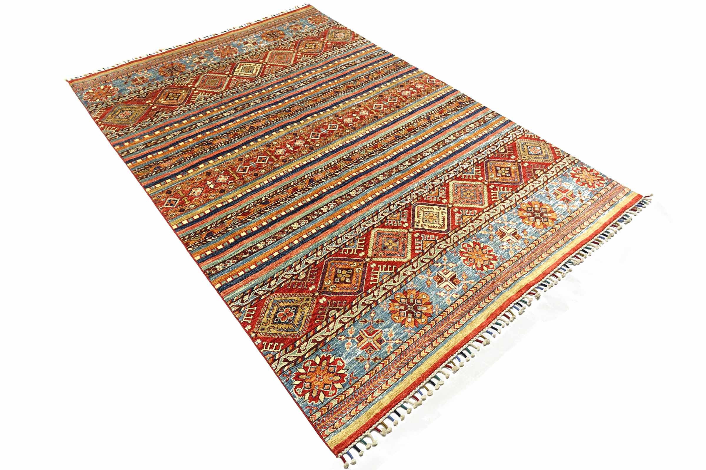 Afghan Khorjin Shaal 180x260 Handgeknüpft Orientteppich Rot Streifen Wolle