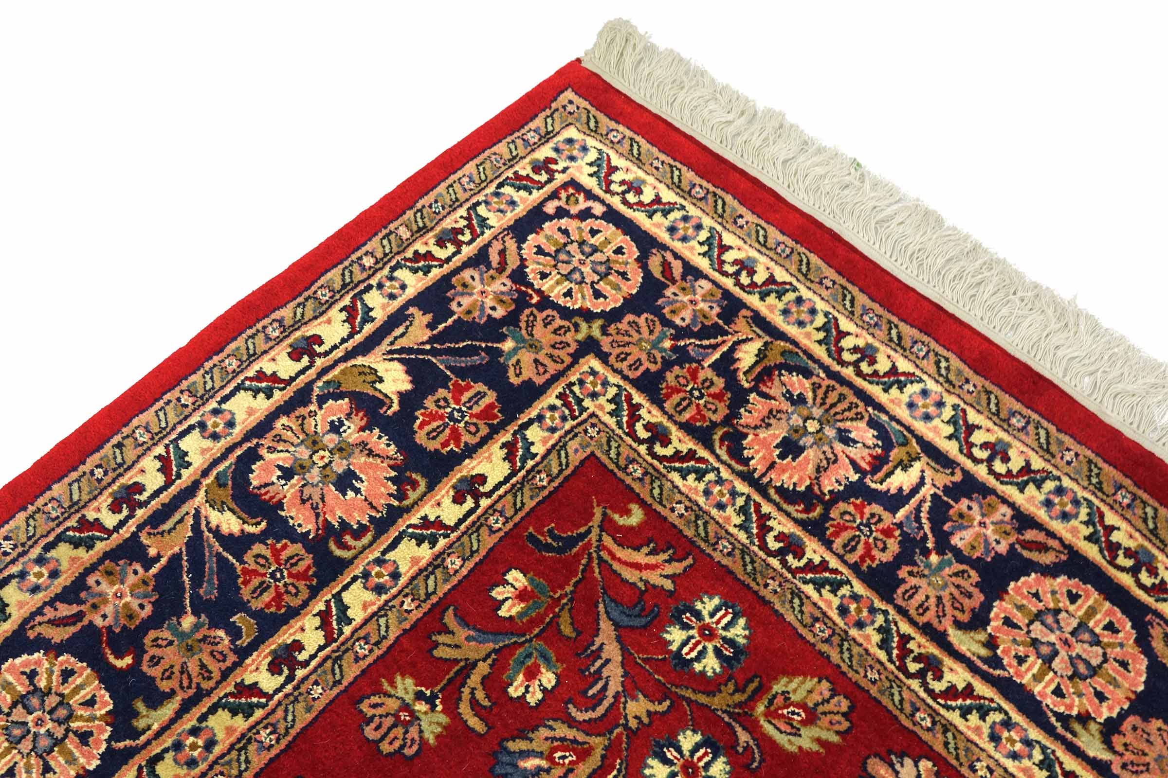Sarough Teppich 200x380 Handgeknüpft Rot Floral Wolle Kurzflor Rug